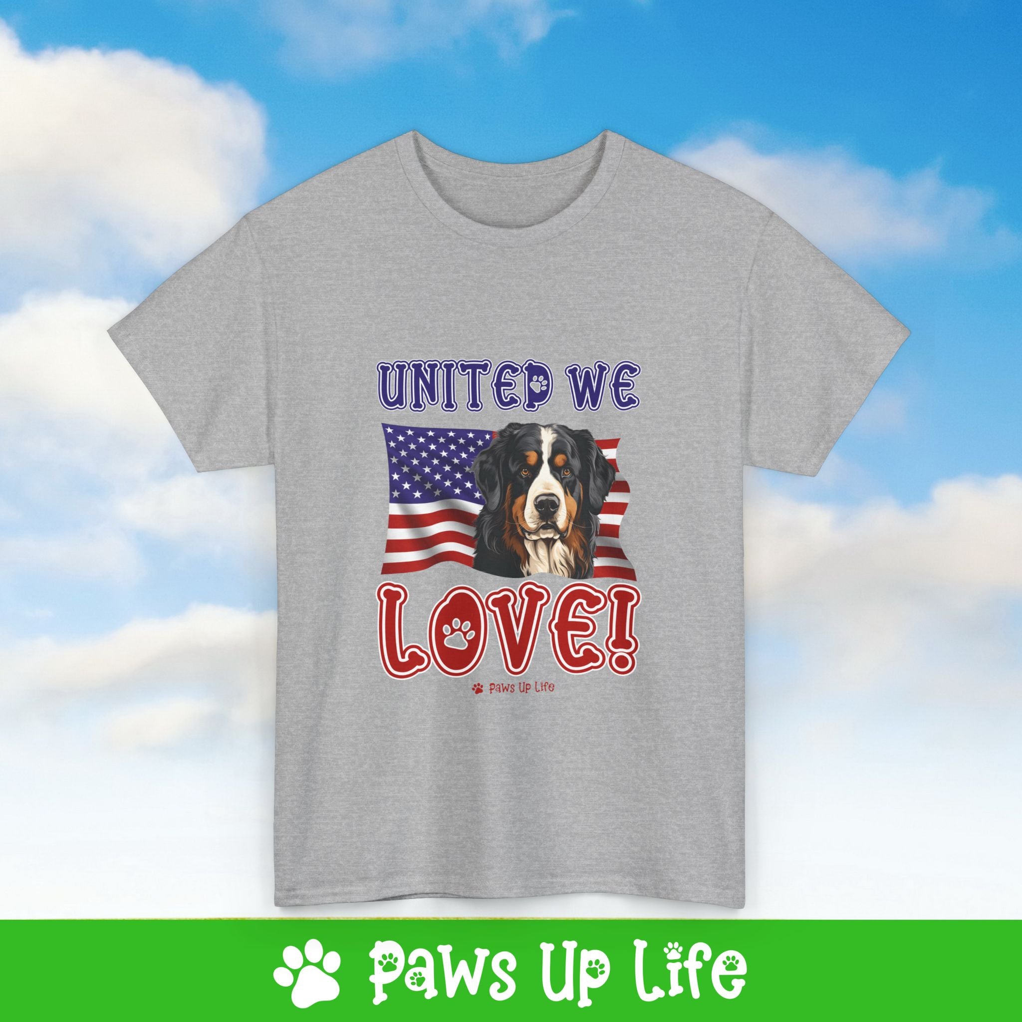 Bernese Mountain Dog United We Love Dog Tee, Shirt, Unisex Pet Lover Gift, Dog Mom Dad Tshirt, Animal Rescue Advocate, Cute Puppy Graphic Top Classic Collar | Paws Up Life, LLC