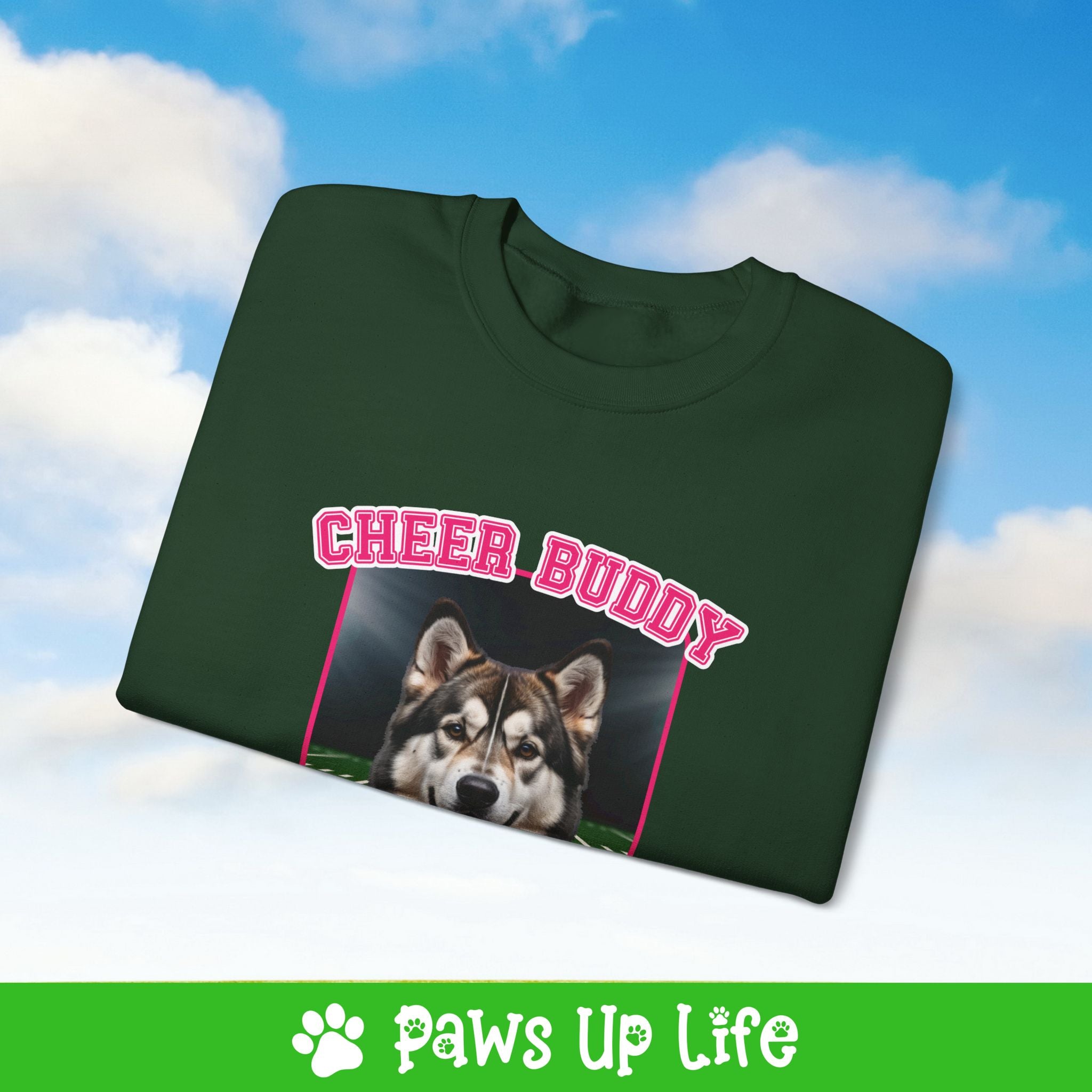 Alaskan Malamute Cheer Buddy Cheerleading Dog Crewneck Sweatshirt, Unisex Gift for Animal Lovers, Dog Mom Dad Sweatshirt, Cute Dog Lover Apparel, Fun Pet | Paws Up Life, LLC