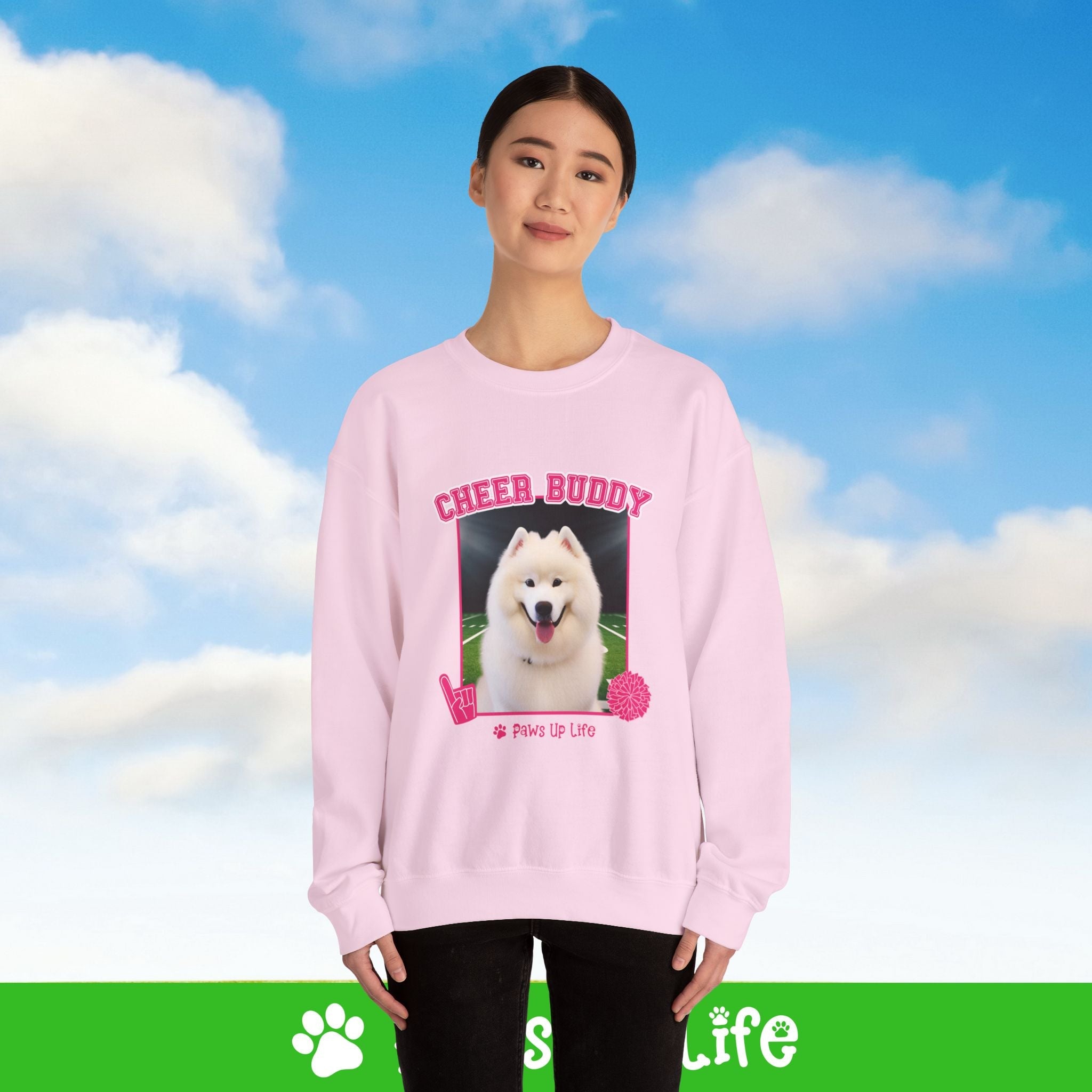 Samoyed Football Cheer Buddy Cheerleading Dog Crewneck Sweatshirt, Unisex Gift for Animal Lovers, Dog Mom Dad Sweatshirt, Cute Dog Lover Apparel, Fun Pet | Paws Up Life, LLC