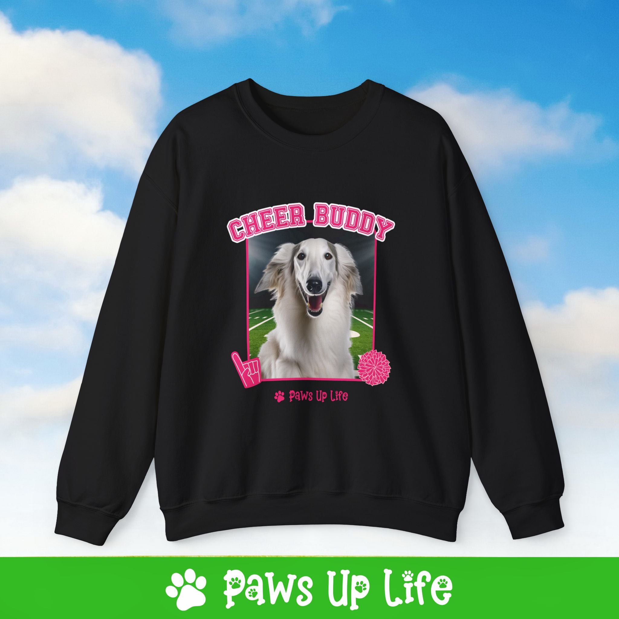 Borzoi Football Cheer Buddy Cheerleading Dog Crewneck Sweatshirt, Unisex Gift for Animal Lovers, Dog Mom Dad Sweatshirt, Cute Dog Lover Apparel, Fun Pet | Paws Up Life, LLC