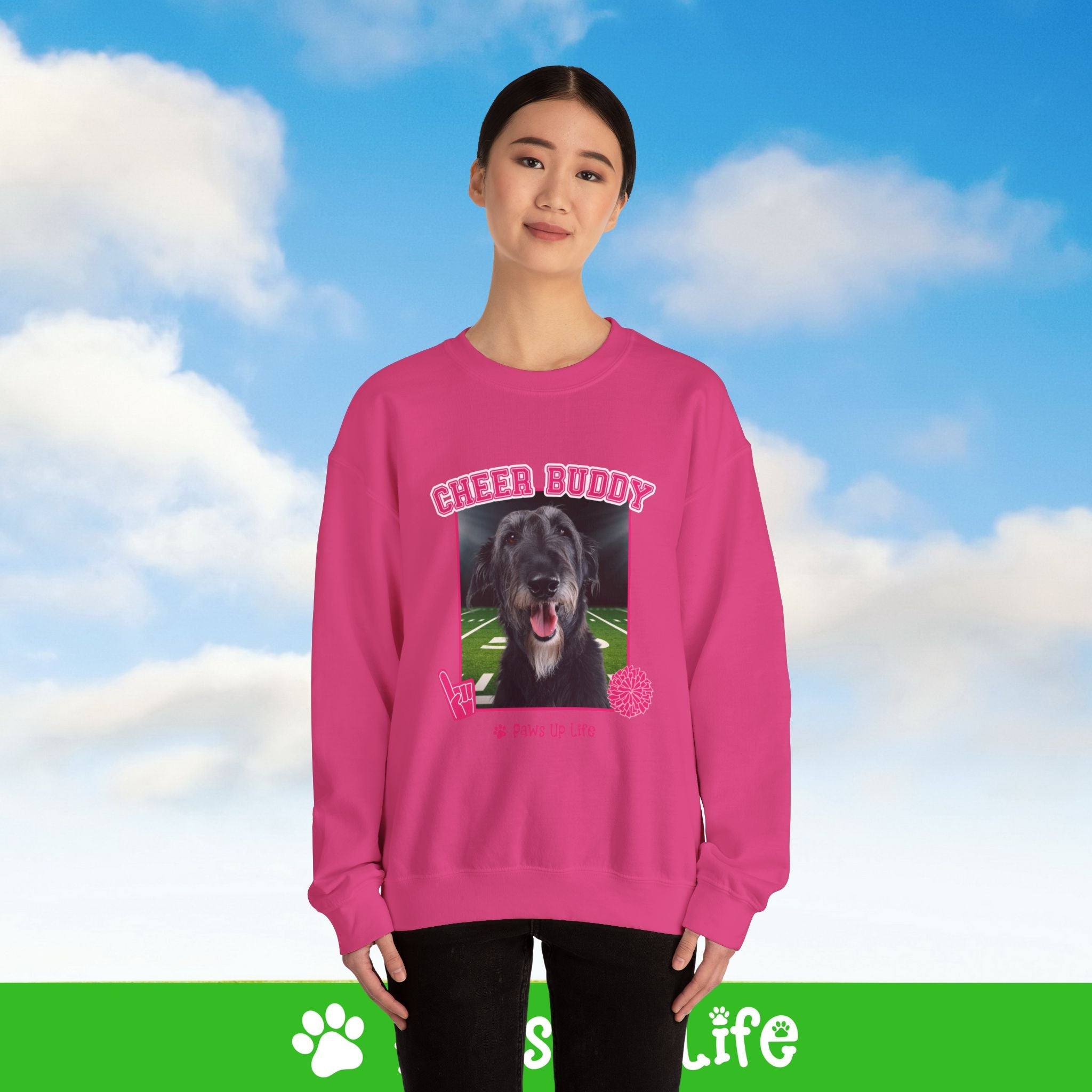 Irish Wolfhound Football Cheer Buddy Cheerleading Dog Crewneck Sweatshirt, Unisex Gift for Animal Lovers, Dog Mom Dad Sweatshirt, Cute Dog Lover Apparel, Fun Pet | Paws Up Life, LLC