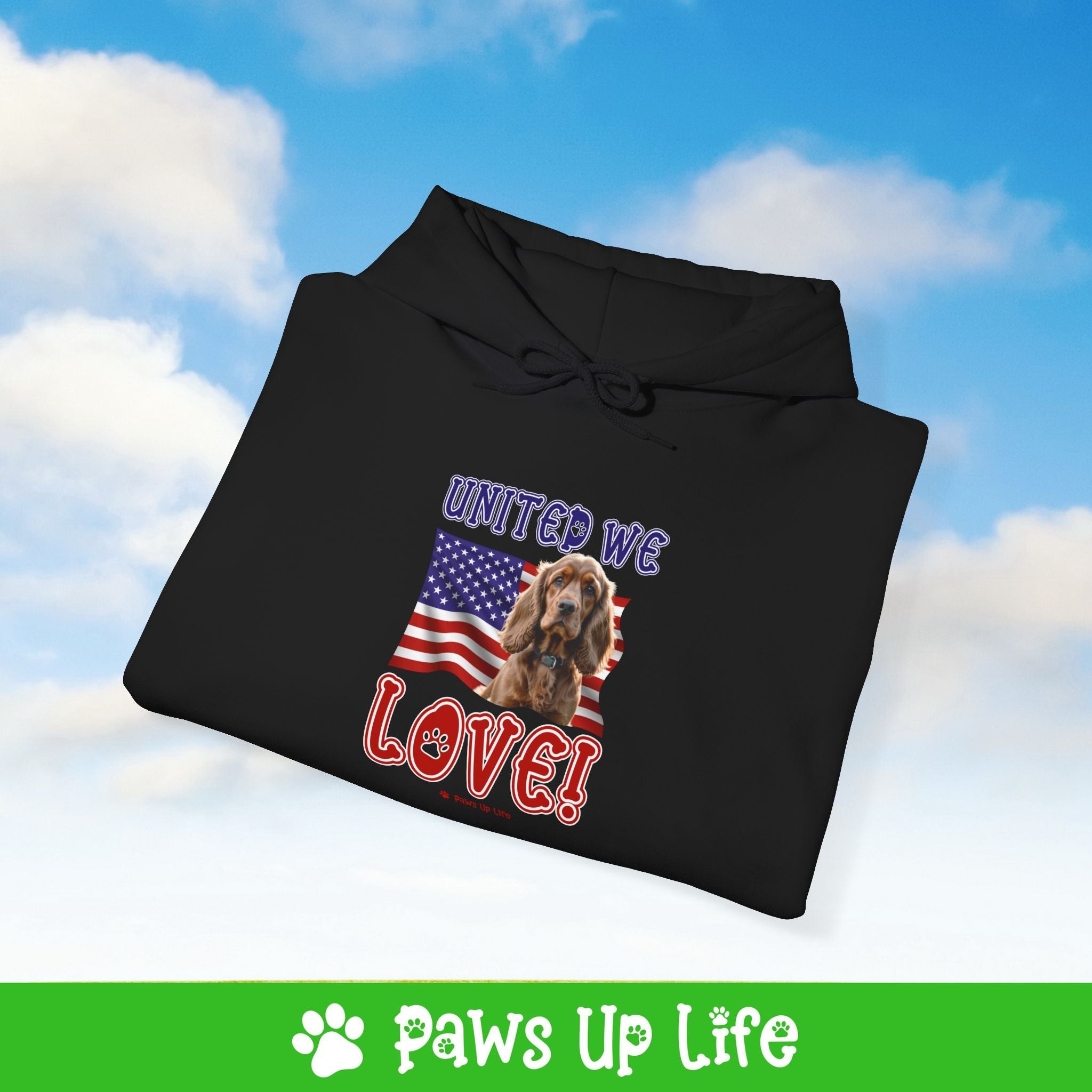 Cocker Spaniel Dog United We Love Unisex Hoodie Hooded Sweatshirt Classic Comfy Cotton | Paws Up Life, LLC