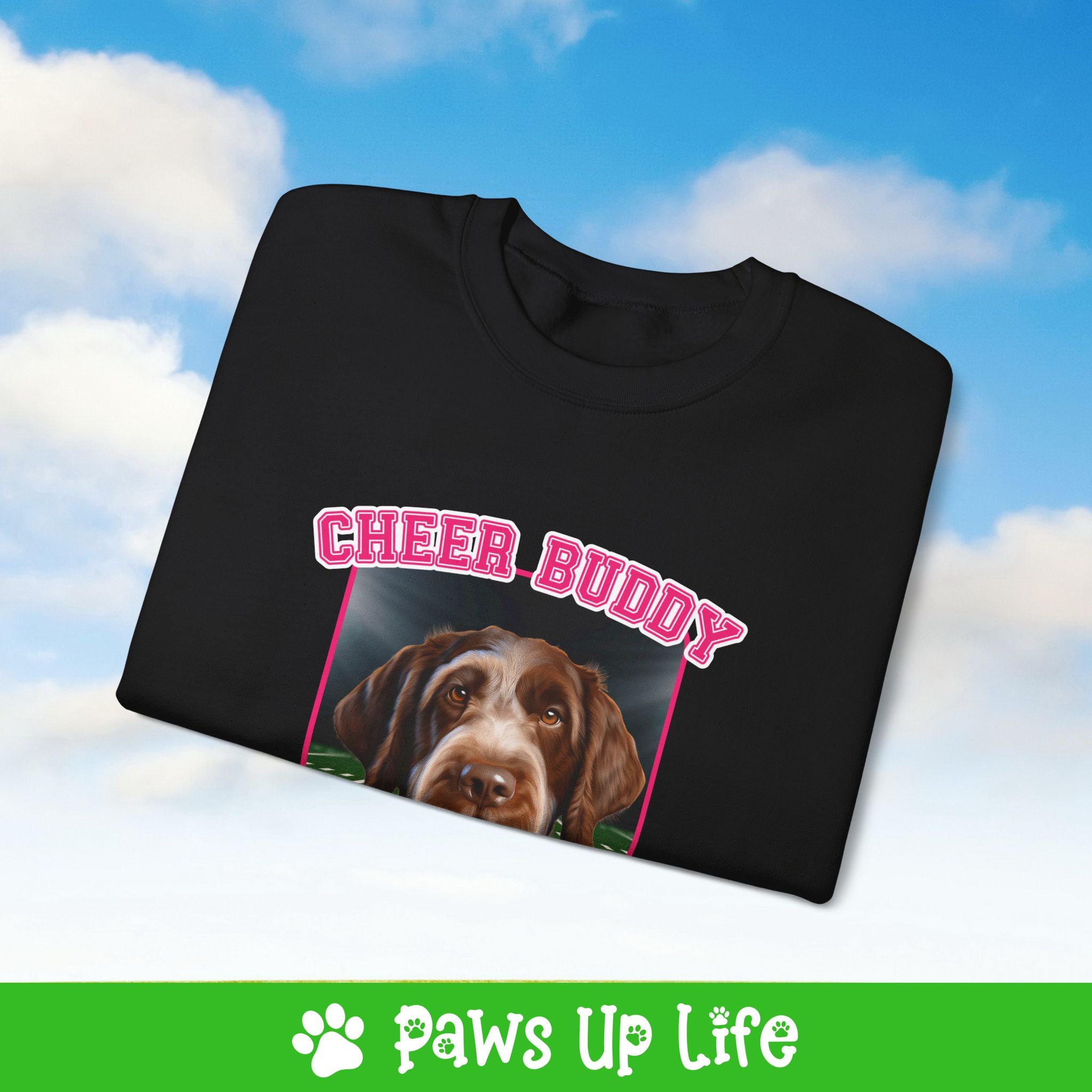 German Wirehaired Pointer Football Cheer Buddy Cheerleading Dog Crewneck Sweatshirt, Unisex Gift for Animal Lovers, Dog Mom Dad Sweatshirt, Cute Dog Lover Apparel, Fun Pet | Paws Up Life, LLC