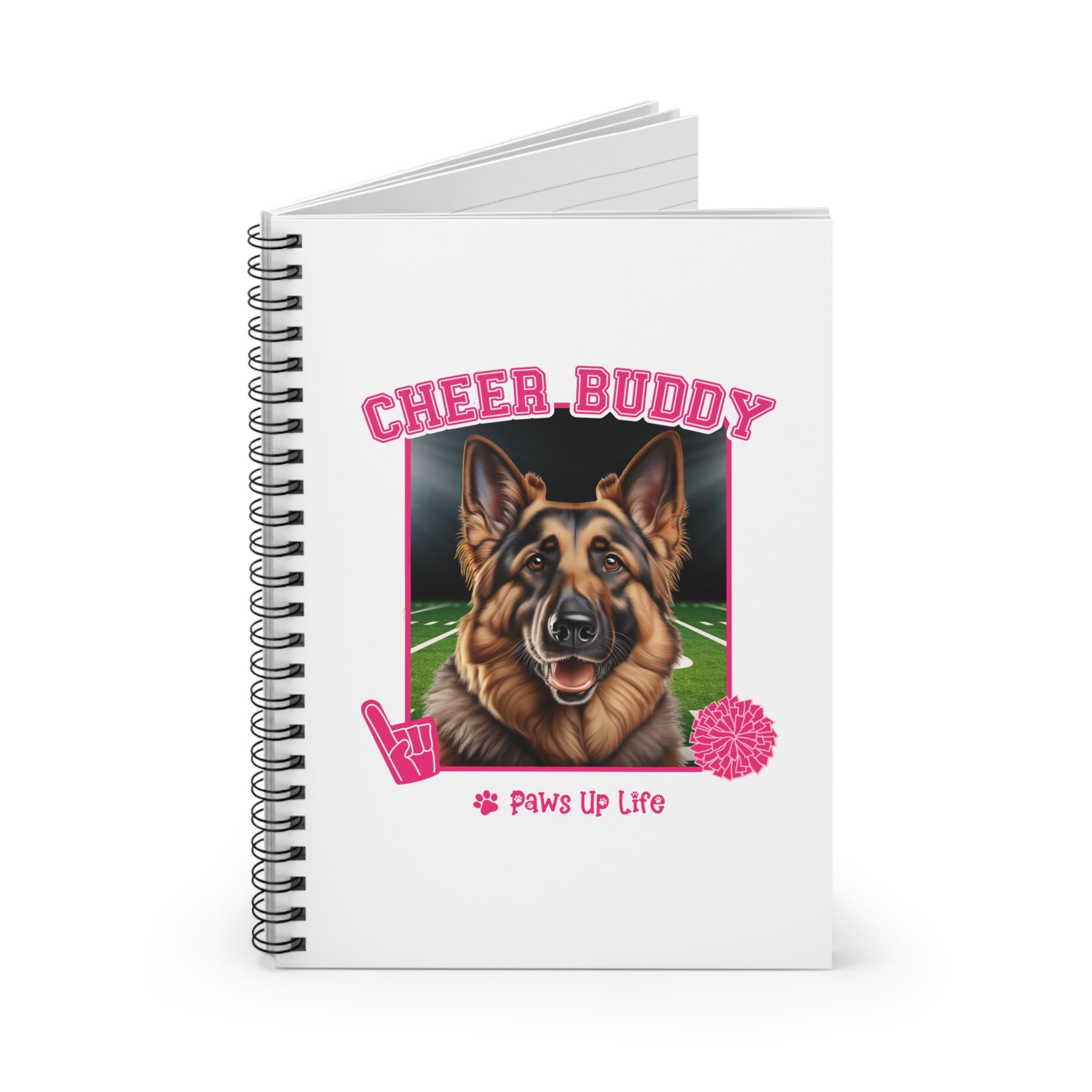 German Shepherd Football Cheer Buddy Cheerleading Dog Spiral Notebook for Office and Home - Ruled Line | Paws Up Life, LLC