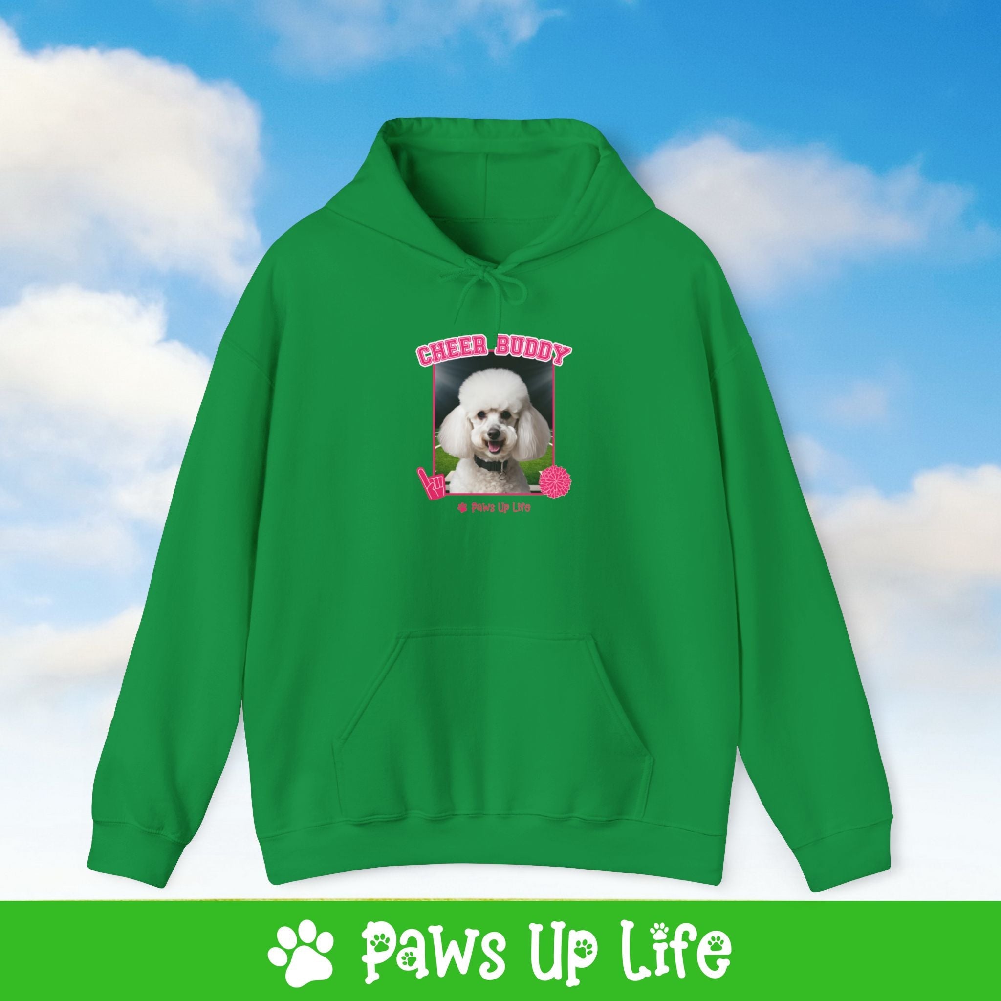 White Poodle Football Cheer Buddy Cheerleading Dog Unisex Hoodie Hooded Sweatshirt Classic Comfy Cotton | Paws Up Life, LLC