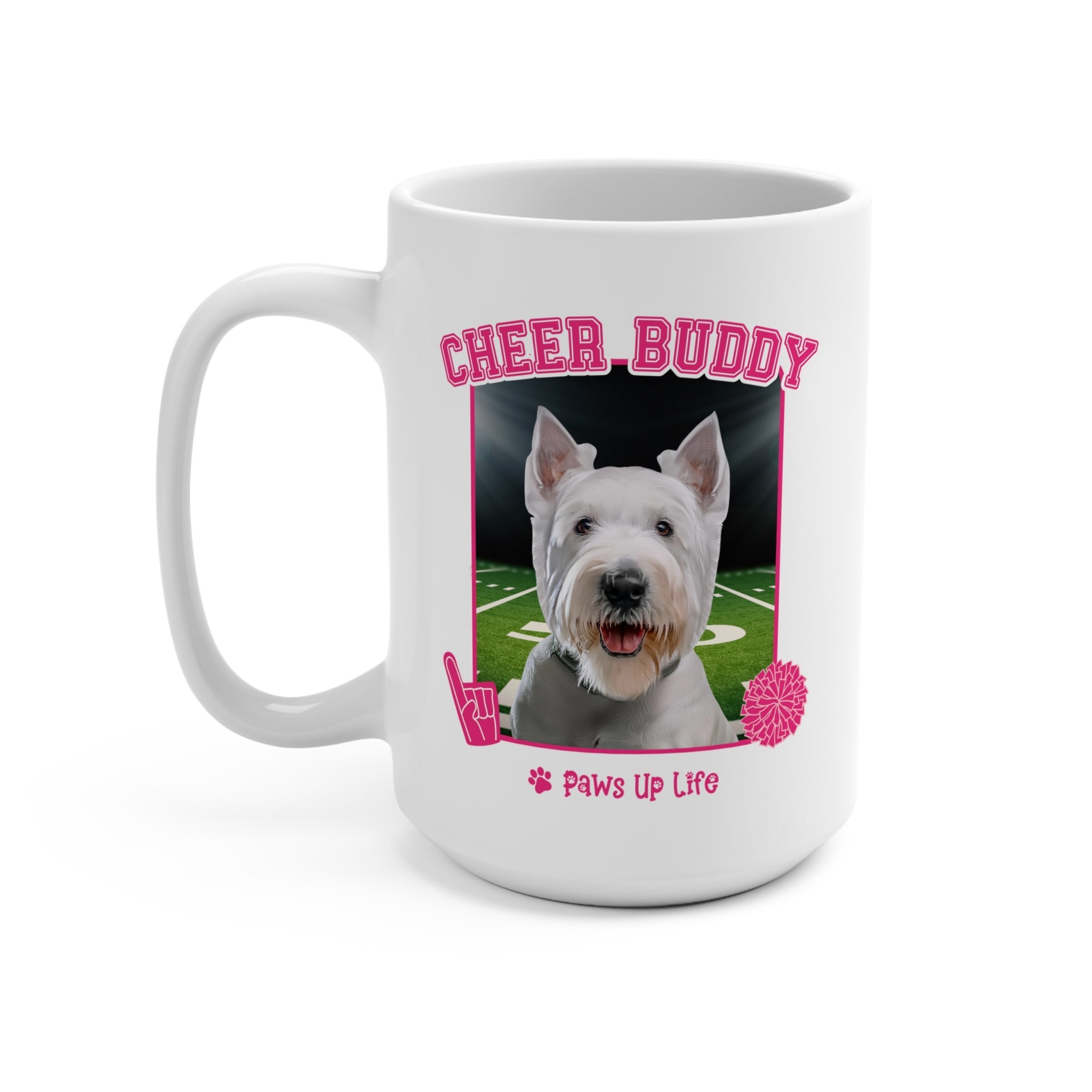 White Scottish Terrier Football Cheer Buddy Cheerleading Dog 15oz Large Coffee Mug Ceramic Drinkware Tea Washable