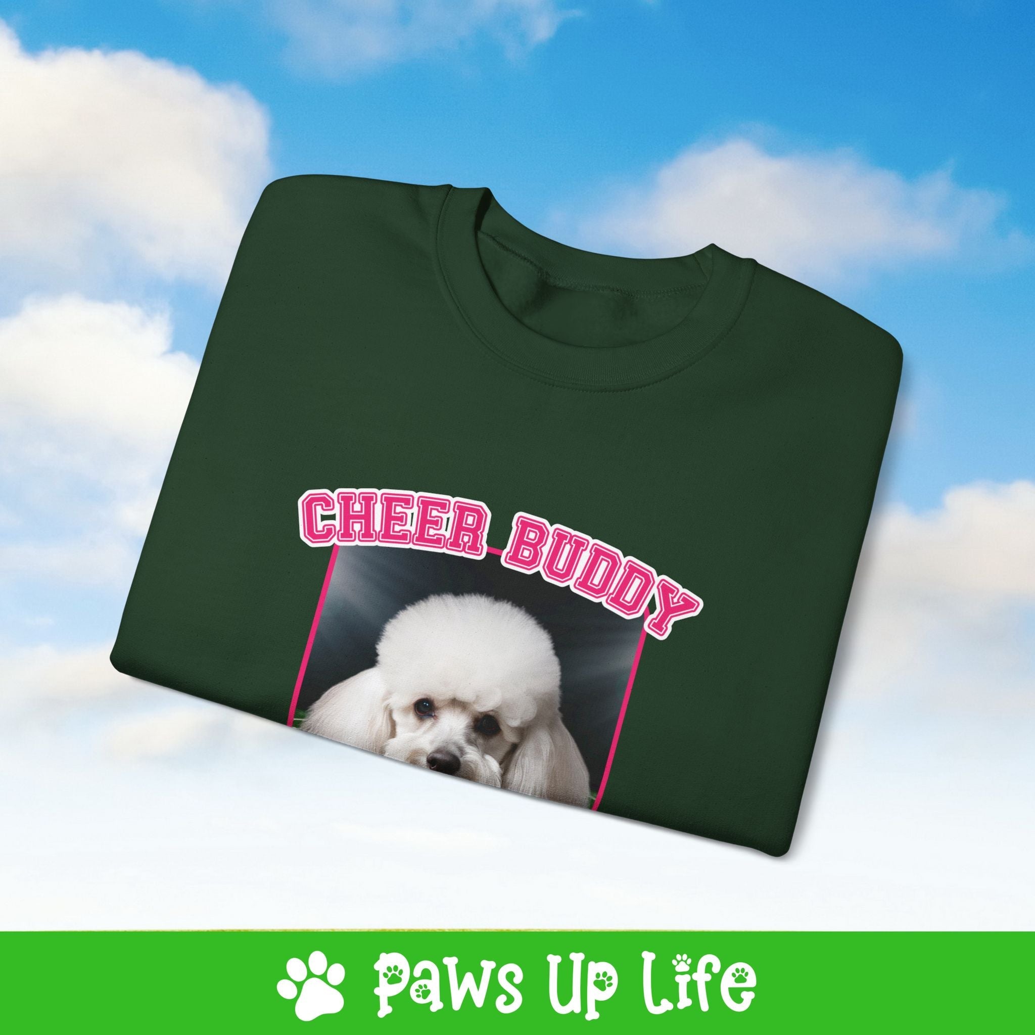 White Poodle Football Cheer Buddy Cheerleading Dog Crewneck Sweatshirt, Unisex Gift for Animal Lovers, Dog Mom Dad Sweatshirt, Cute Dog Lover Apparel, Fun Pet | Paws Up Life, LLC