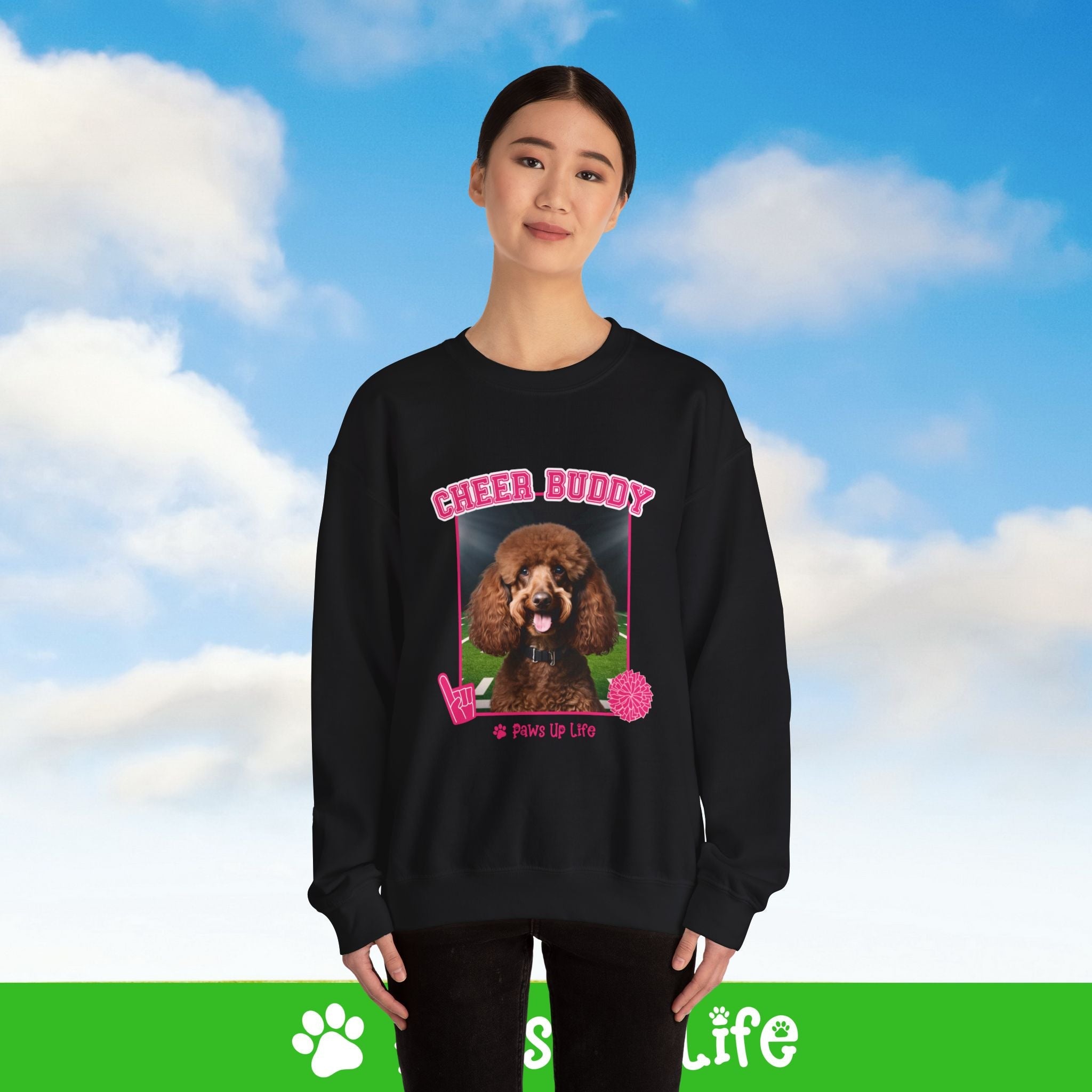 Brown Poodle Football Cheer Buddy Cheerleading Dog Crewneck Sweatshirt, Unisex Gift for Animal Lovers, Dog Mom Dad Sweatshirt, Cute Dog Lover Apparel, Fun Pet | Paws Up Life, LLC