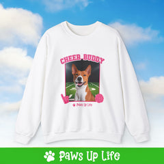 Basenji Cheer Buddy Cheerleading Dog Crewneck Sweatshirt, Unisex Gift for Animal Lovers, Dog Mom Dad Sweatshirt, Cute Dog Lover Apparel, Fun Pet | Paws Up Life, LLC