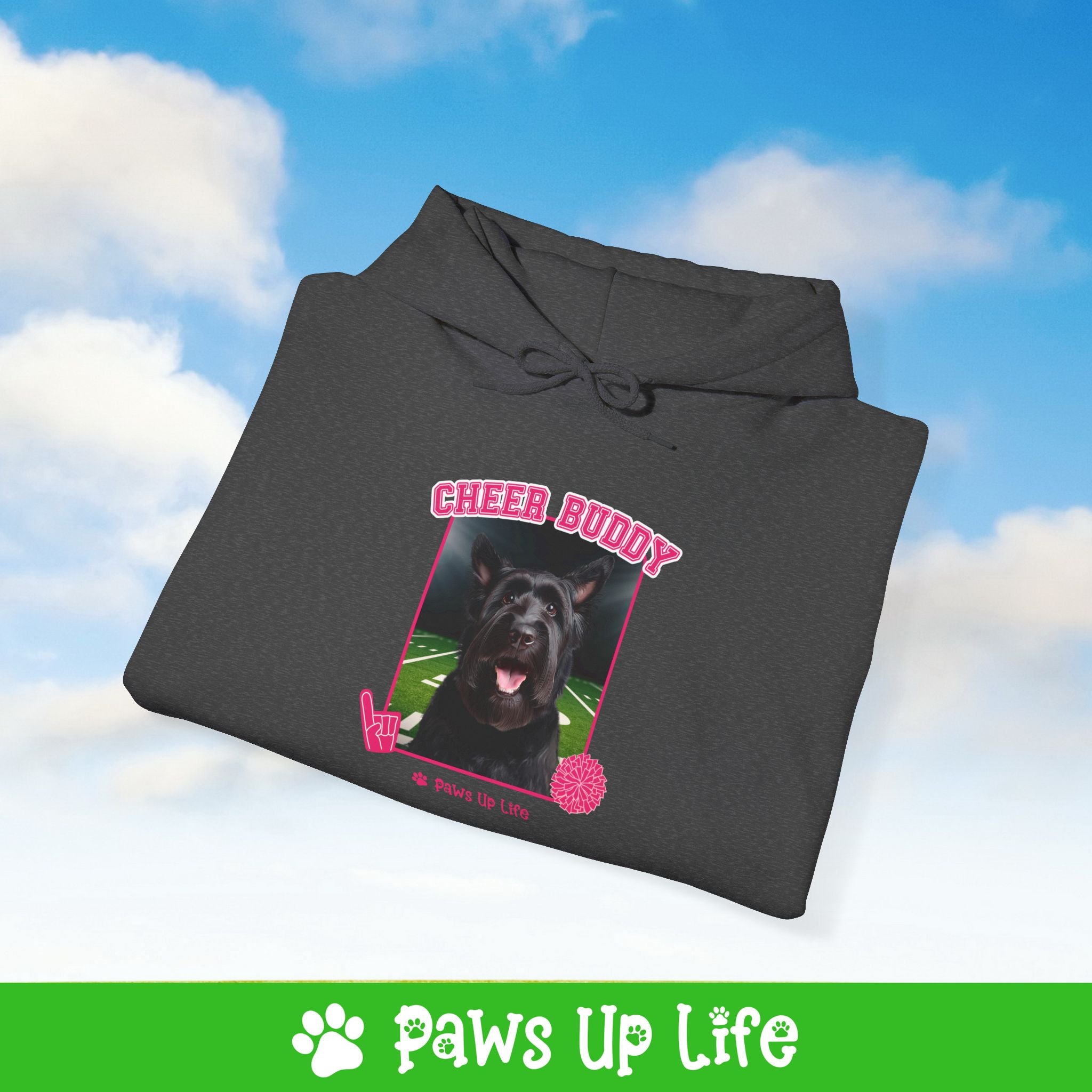 Black Russian Terrier Football Cheer Buddy Cheerleading Dog Unisex Hoodie Hooded Sweatshirt Classic Comfy Cotton | Paws Up Life, LLC