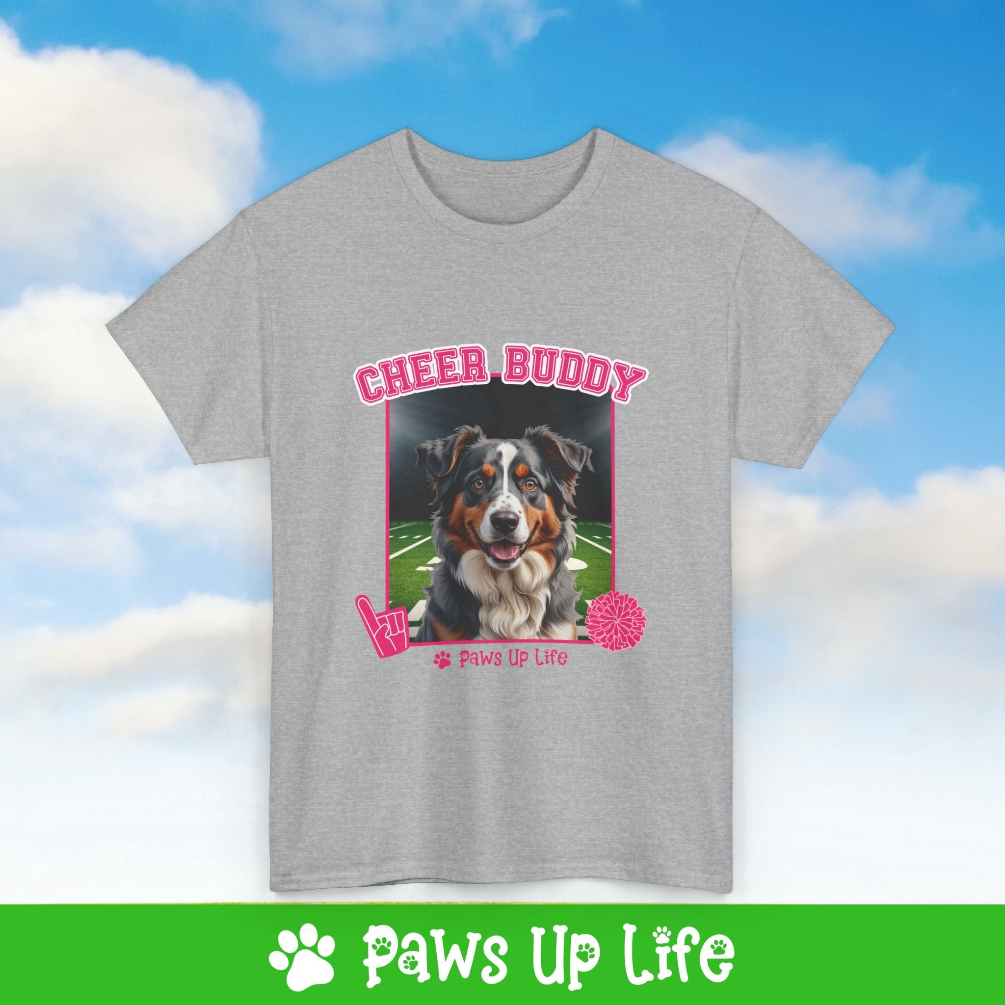 Australian Shepherd Cheer Buddy Cheerleading Dog Tee, Shirt, Unisex Pet Lover Gift, Dog Mom Dad Tshirt, Animal Rescue Advocate, Cute Puppy Graphic Top Classic Collar | Paws Up Life, LLC