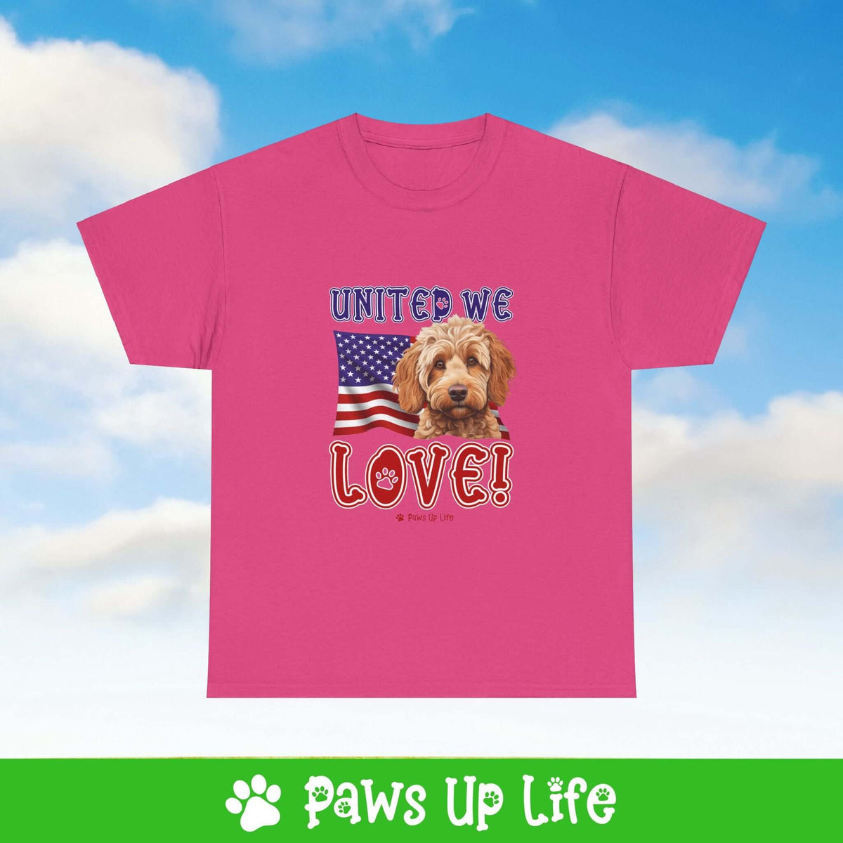 "United We Love" Spoodle Lover T-Shirt – Perfect Patriotic Gift for Dog Lovers, Unisex Dog Mom & Dad Tee with a Fun Dog Design | Paws Up Life, LLC