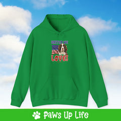 English Springer Spaniel Dog United We Love Unisex Hoodie Hooded Sweatshirt Classic Comfy Cotton | Paws Up Life, LLC