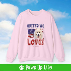 "United We Love" Samoyed Dog Crewneck Sweatshirt – Patriotic Dog Lover Gift, Unisex Apparel for Proud Dog Moms & Dads