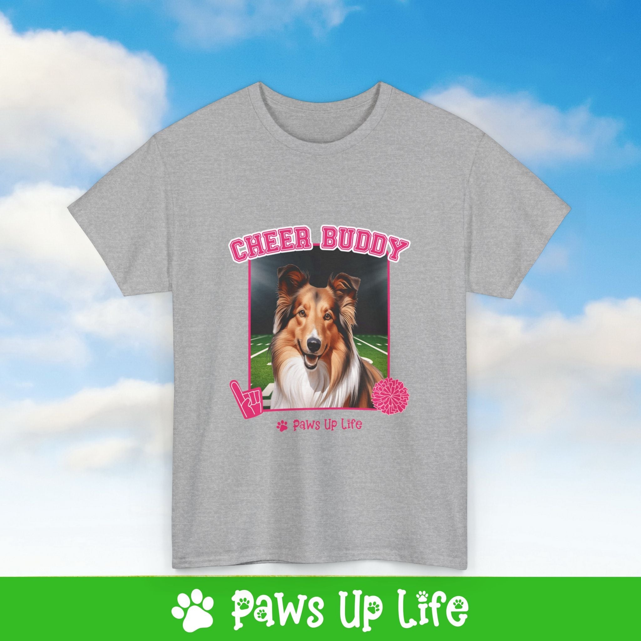 Shetland Sheepdog Football Cheer Buddy Cheerleading Dog Tee, Shirt, Unisex Pet Lover Gift, Dog Mom Dad Tshirt, Animal Rescue Advocate, Cute Puppy Graphic Top Classic Collar | Paws Up Life, LLC