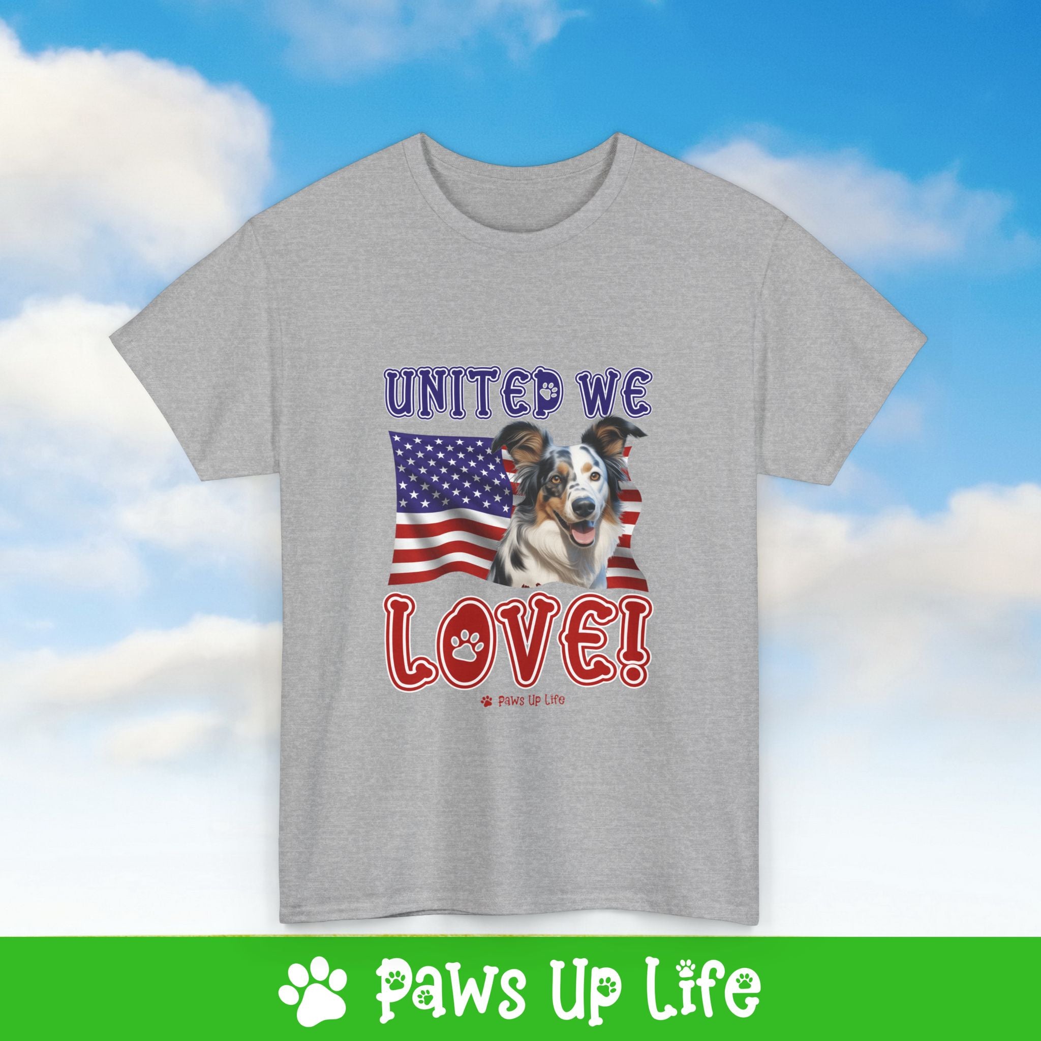 Australian Koolie Dog United We Love Dog Tee, Shirt, Unisex Pet Lover Gift, Dog Mom Dad Tshirt, Animal Rescue Advocate, Cute Puppy Graphic Top Classic Collar | Paws Up Life, LLC