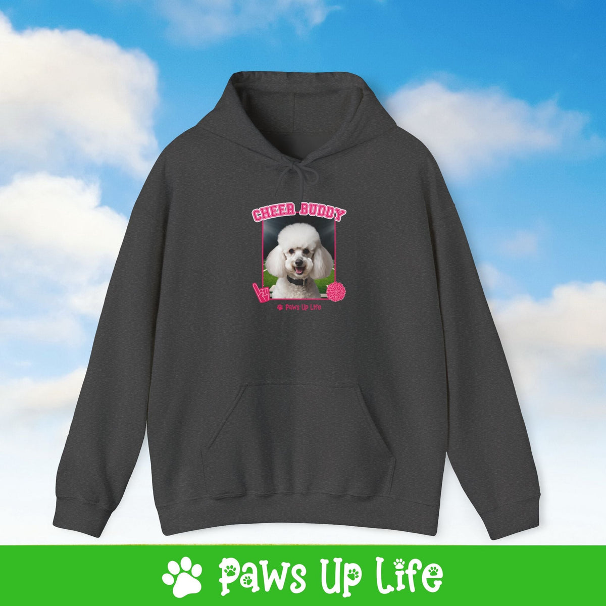 White Poodle Football Cheer Buddy Cheerleading Dog Unisex Hoodie Hooded Sweatshirt Classic Comfy Cotton | Paws Up Life, LLC