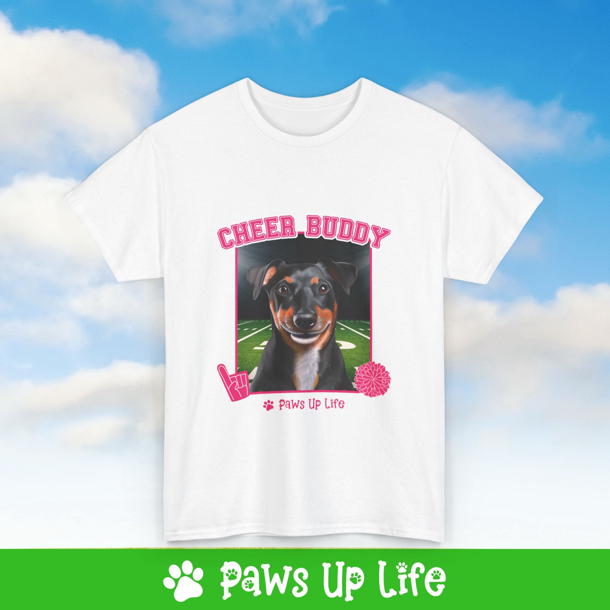 Black Russell Terrier Football Cheer Buddy Cheerleading Dog Tee, Shirt, Unisex Pet Lover Gift, Dog Mom Dad Tshirt, Animal Rescue Advocate, Cute Puppy Graphic Top Classic Collar | Paws Up Life, LLC