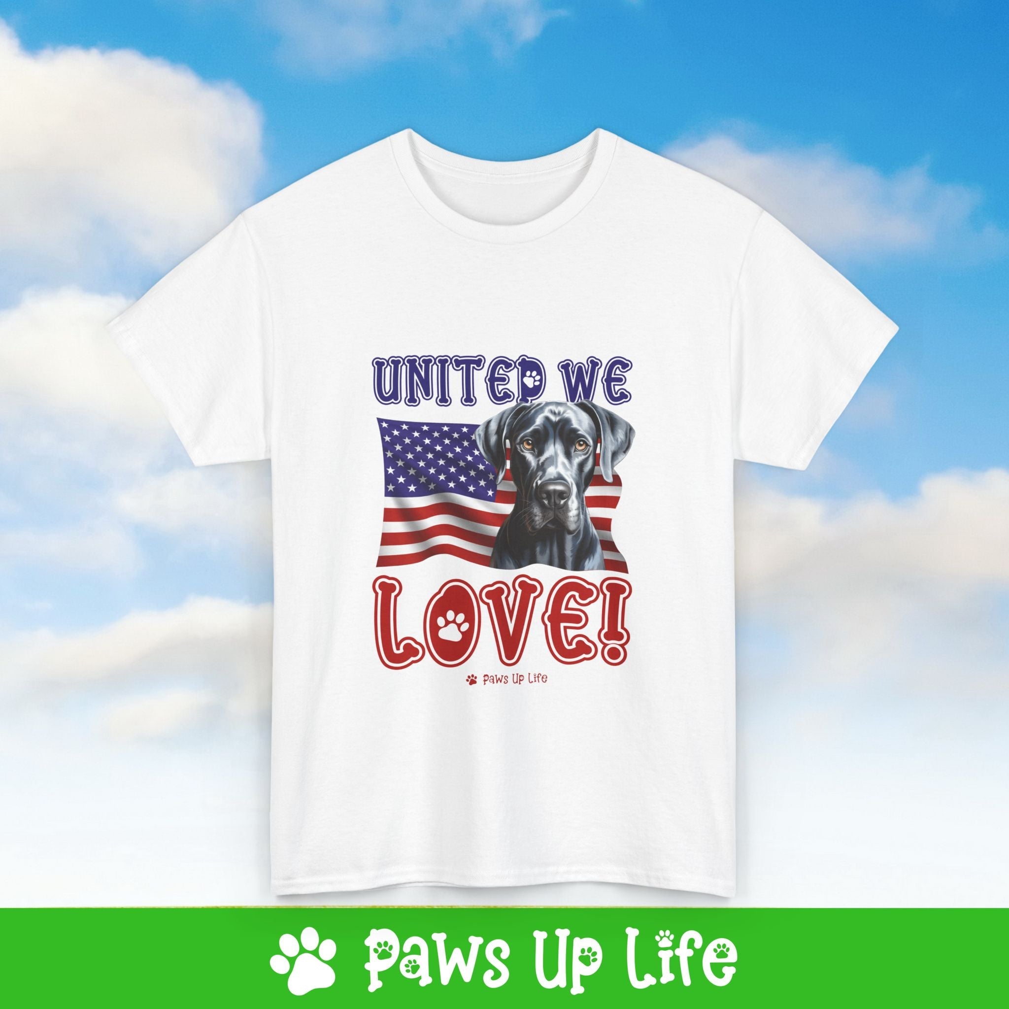 Great Dane Dog United We Love Dog Tee, Shirt, Unisex Pet Lover Gift, Dog Mom Dad Tshirt, Animal Rescue Advocate, Cute Puppy Graphic Top Classic Collar | Paws Up Life, LLC