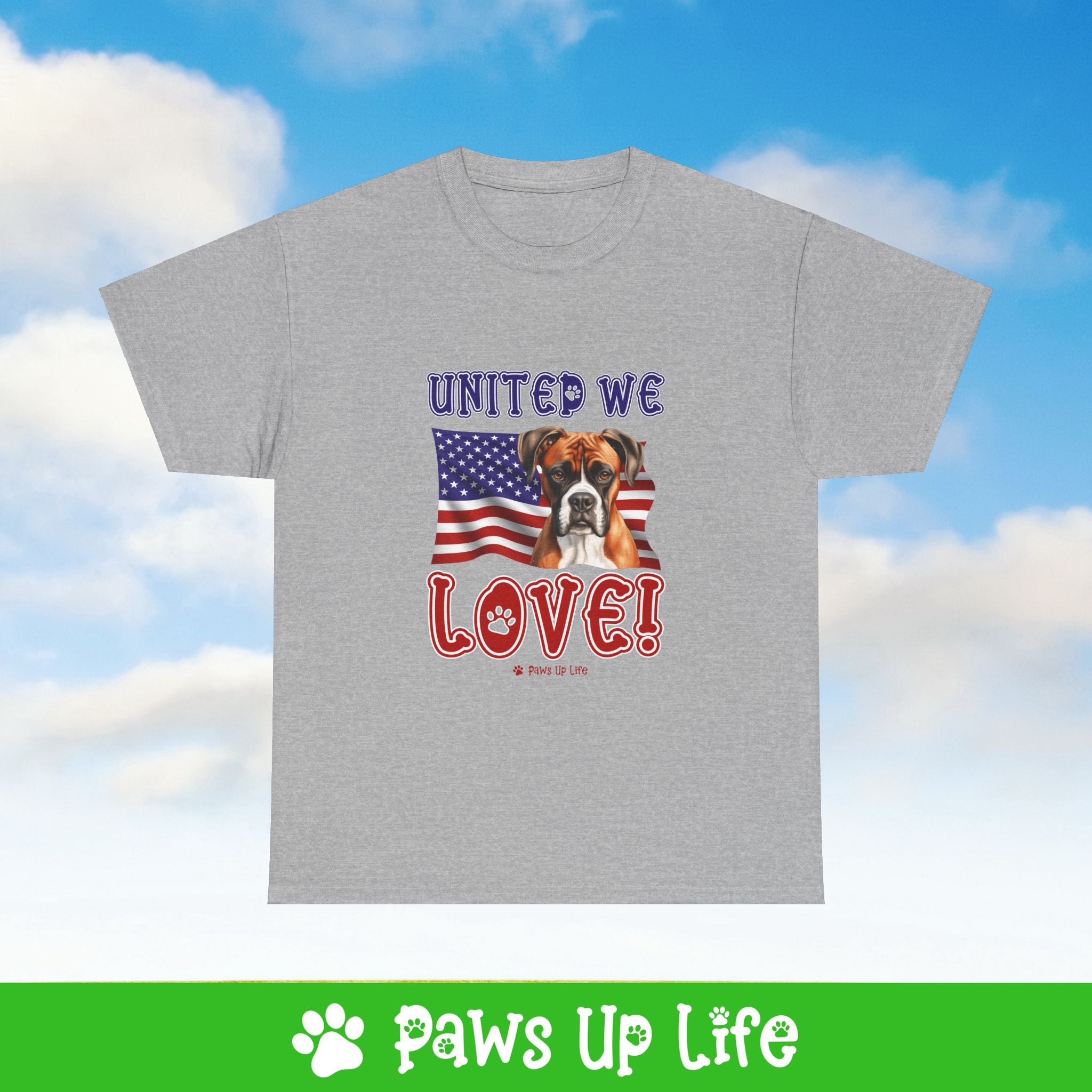 Boxer Dog United We Love Dog Tee, Shirt, Unisex Pet Lover Gift, Dog Mom Dad Tshirt, Animal Rescue Advocate, Cute Puppy Graphic Top Classic Collar | Paws Up Life, LLC