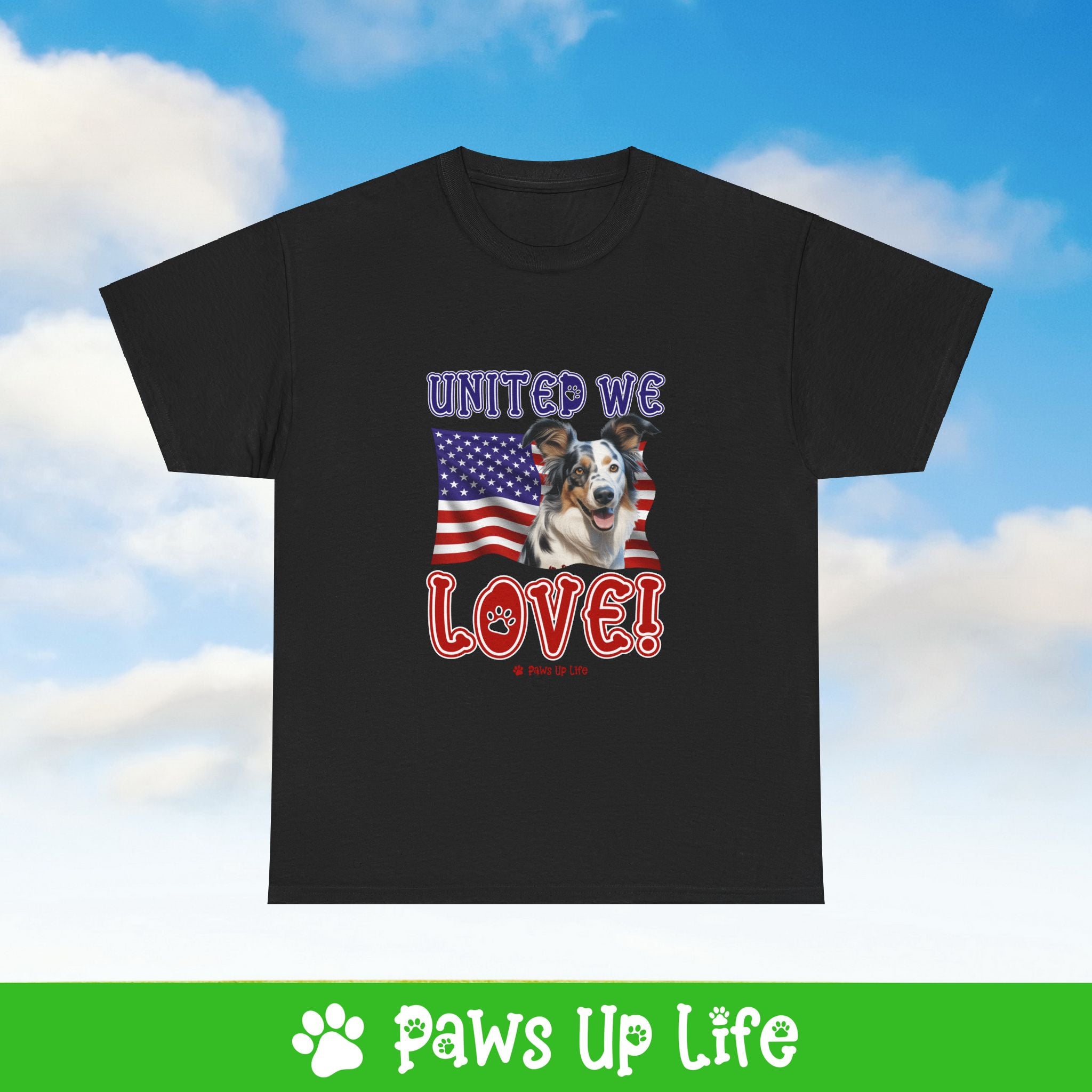 Australian Koolie Dog United We Love Dog Tee, Shirt, Unisex Pet Lover Gift, Dog Mom Dad Tshirt, Animal Rescue Advocate, Cute Puppy Graphic Top Classic Collar | Paws Up Life, LLC