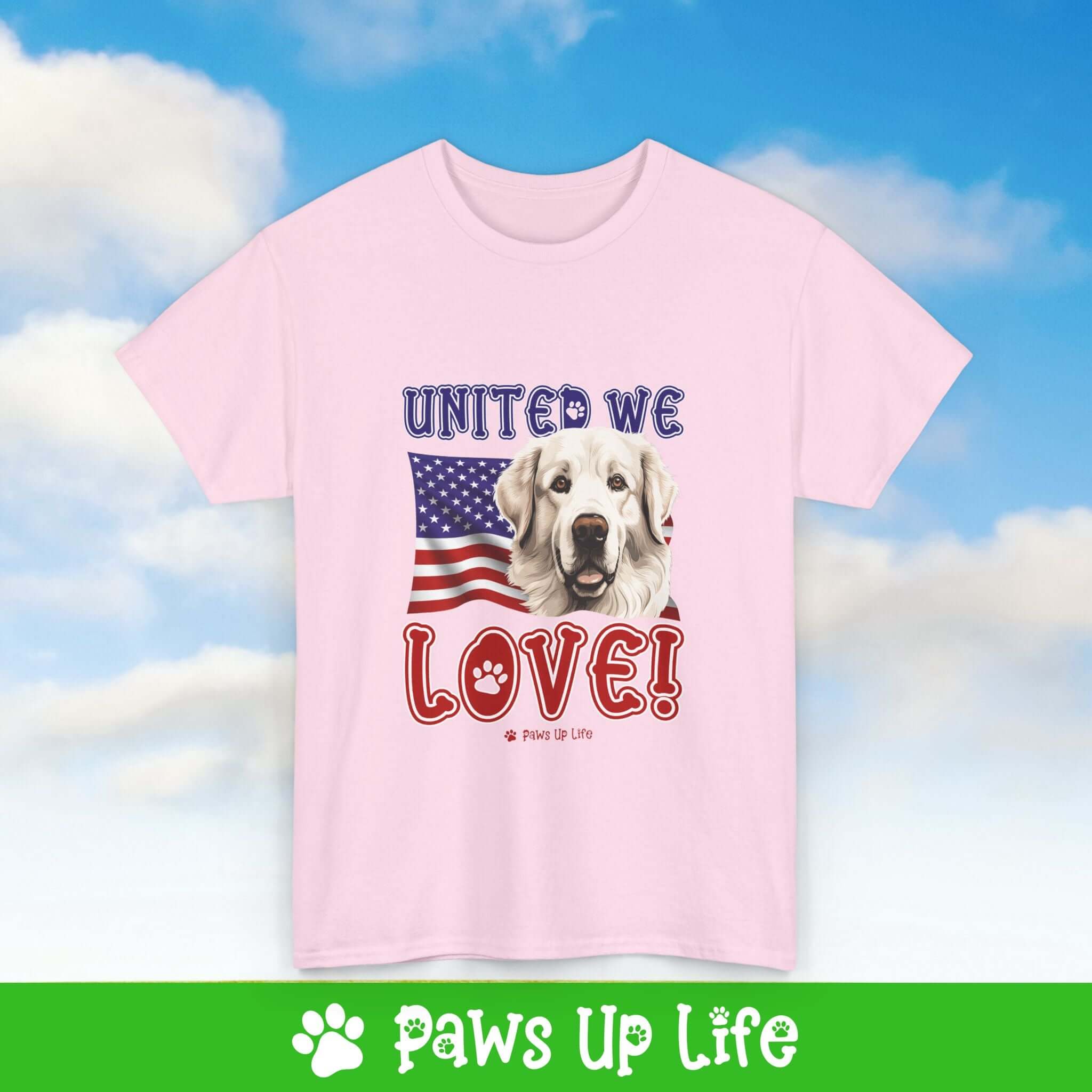 Great Pyrenees Dog United We Love Dog Tee, Shirt, Unisex Pet Lover Gift, Dog Mom Dad Tshirt, Animal Rescue Advocate, Cute Puppy Graphic Top Classic Collar | Paws Up Life, LLC