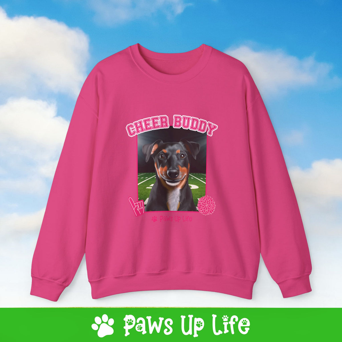 Black Russell Terrier Football Cheer Buddy Cheerleading Dog Crewneck Sweatshirt, Unisex Gift for Animal Lovers, Dog Mom Dad Sweatshirt, Cute Dog Lover Apparel, Fun Pet | Paws Up Life, LLC