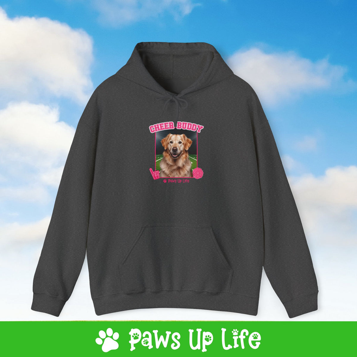 Golden Retriever Football Cheer Buddy Cheerleading Dog Unisex Hoodie Hooded Sweatshirt Classic Comfy Cotton | Paws Up Life, LLC