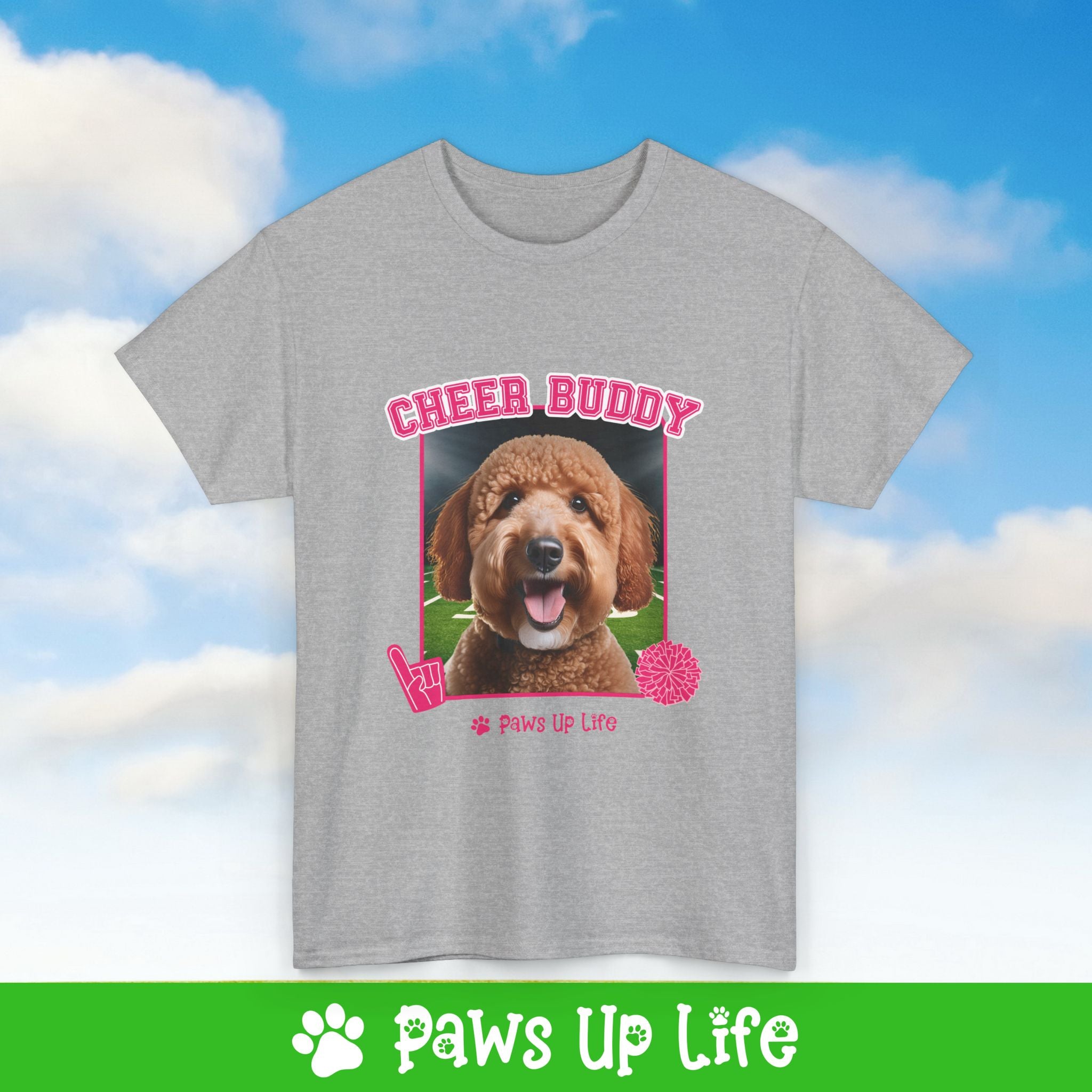 Groodle Football Cheer Buddy Cheerleading Dog Tee, Shirt, Unisex Pet Lover Gift, Dog Mom Dad Tshirt, Animal Rescue Advocate, Cute Puppy Graphic Top Classic Collar | Paws Up Life, LLC