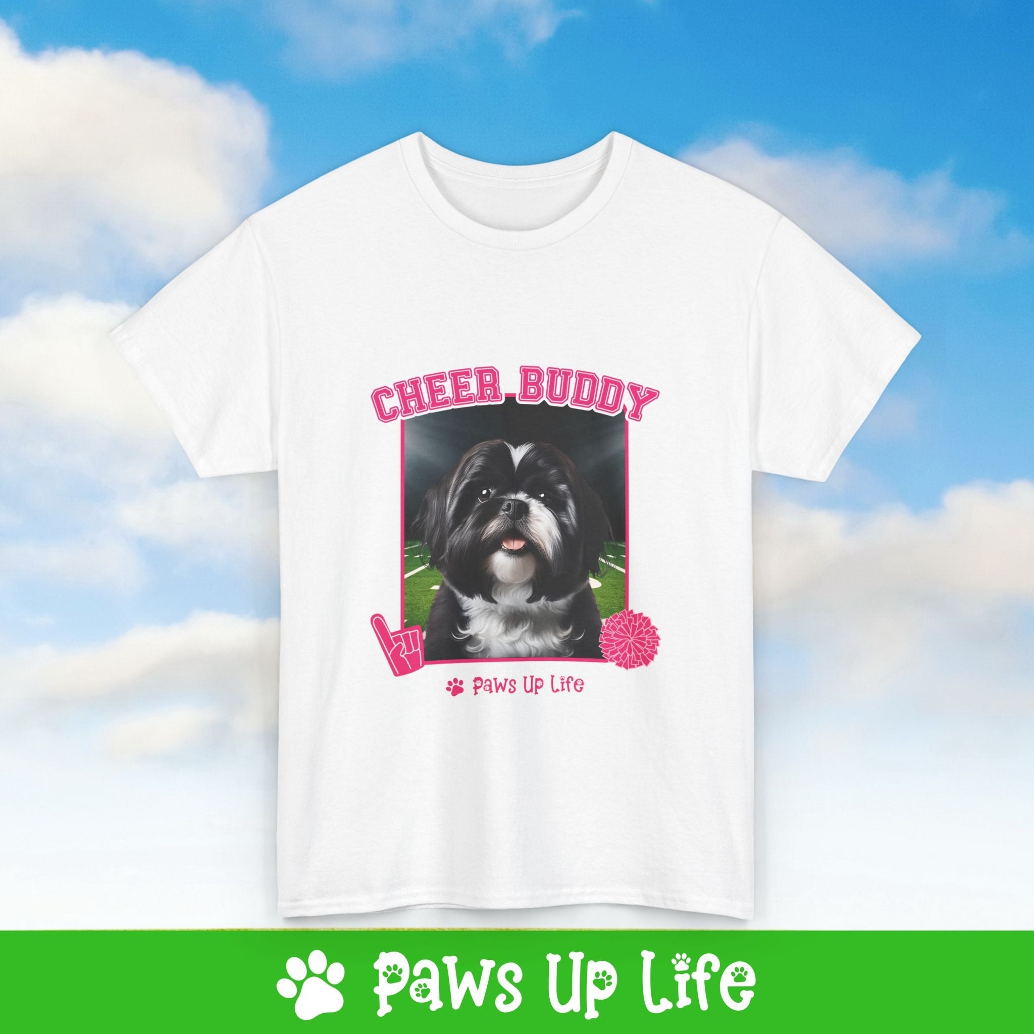 Black Shih Tzu Football Cheer Buddy Cheerleading Dog Tee, Shirt, Unisex Pet Lover Gift, Dog Mom Dad Tshirt, Animal Rescue Advocate, Cute Puppy Graphic Top Classic Collar