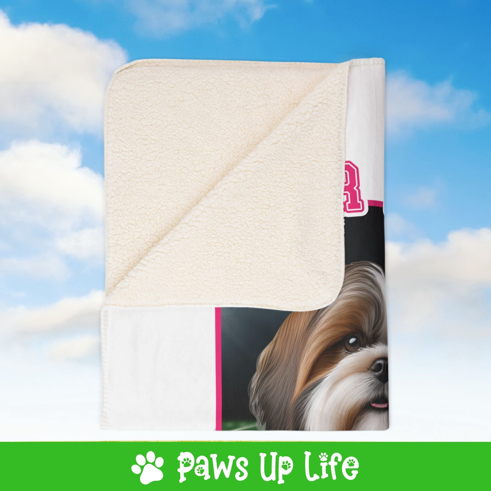 Brown Shih Tzu Football Cheer Buddy Cheerleading Dog Fleece Sherpa Blanket - Perfect for Snuggling and Cozy Napping | Paws Up Life, LLC