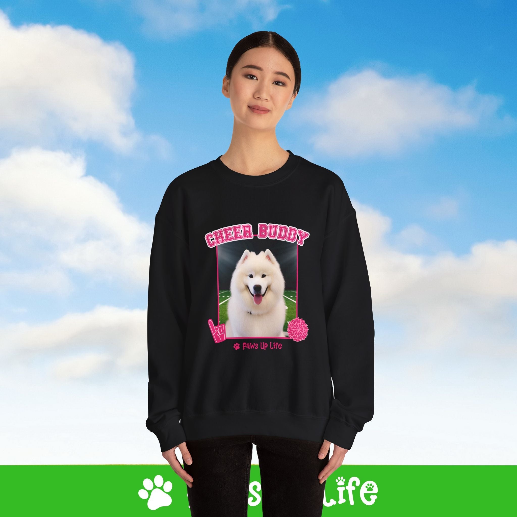 Samoyed Football Cheer Buddy Cheerleading Dog Crewneck Sweatshirt, Unisex Gift for Animal Lovers, Dog Mom Dad Sweatshirt, Cute Dog Lover Apparel, Fun Pet | Paws Up Life, LLC