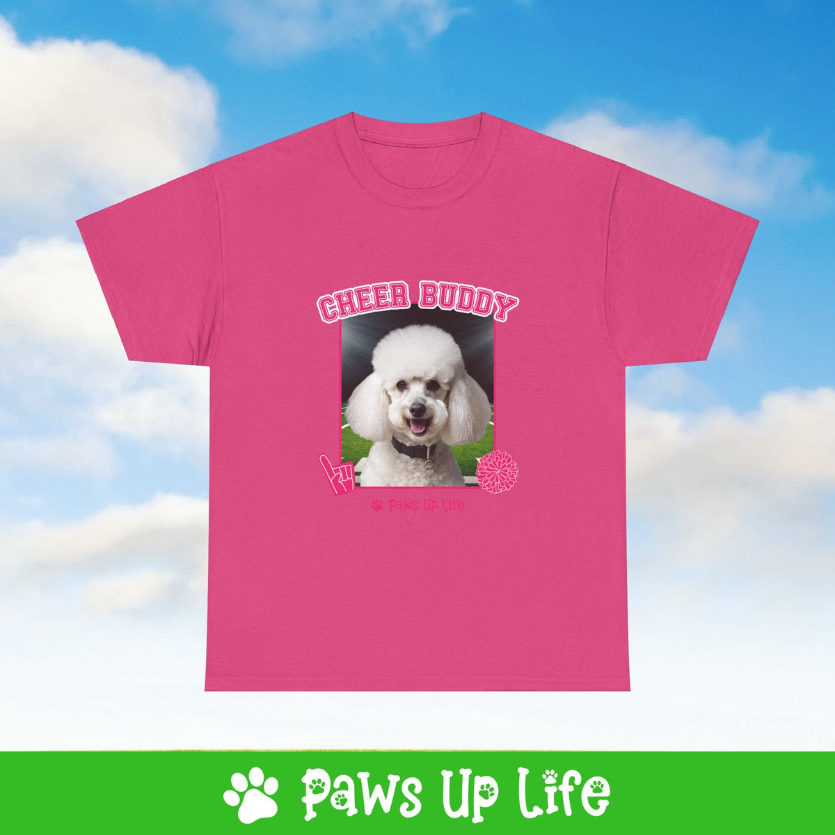 White Poodle Football Cheer Buddy Cheerleading Dog Tee, Shirt, Unisex Pet Lover Gift, Dog Mom Dad Tshirt, Animal Rescue Advocate, Cute Puppy Graphic Top Classic Collar | Paws Up Life, LLC