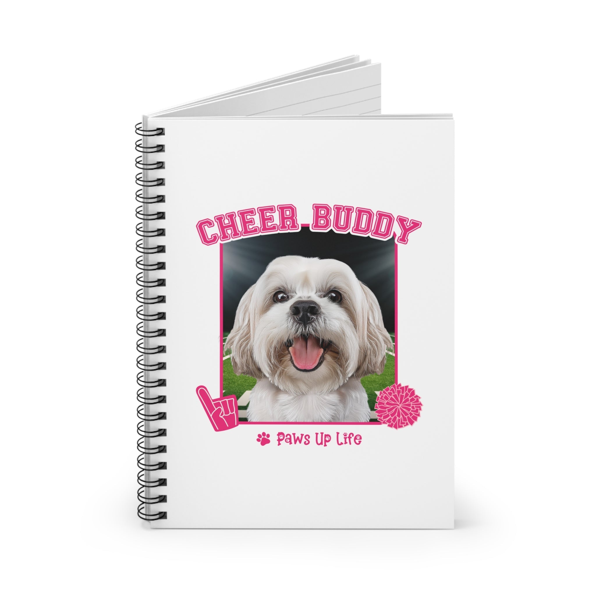 White Lhasa Apso Football Cheer Buddy Cheerleading Dog Spiral Notebook for Office and Home - Ruled Line | Paws Up Life, LLC