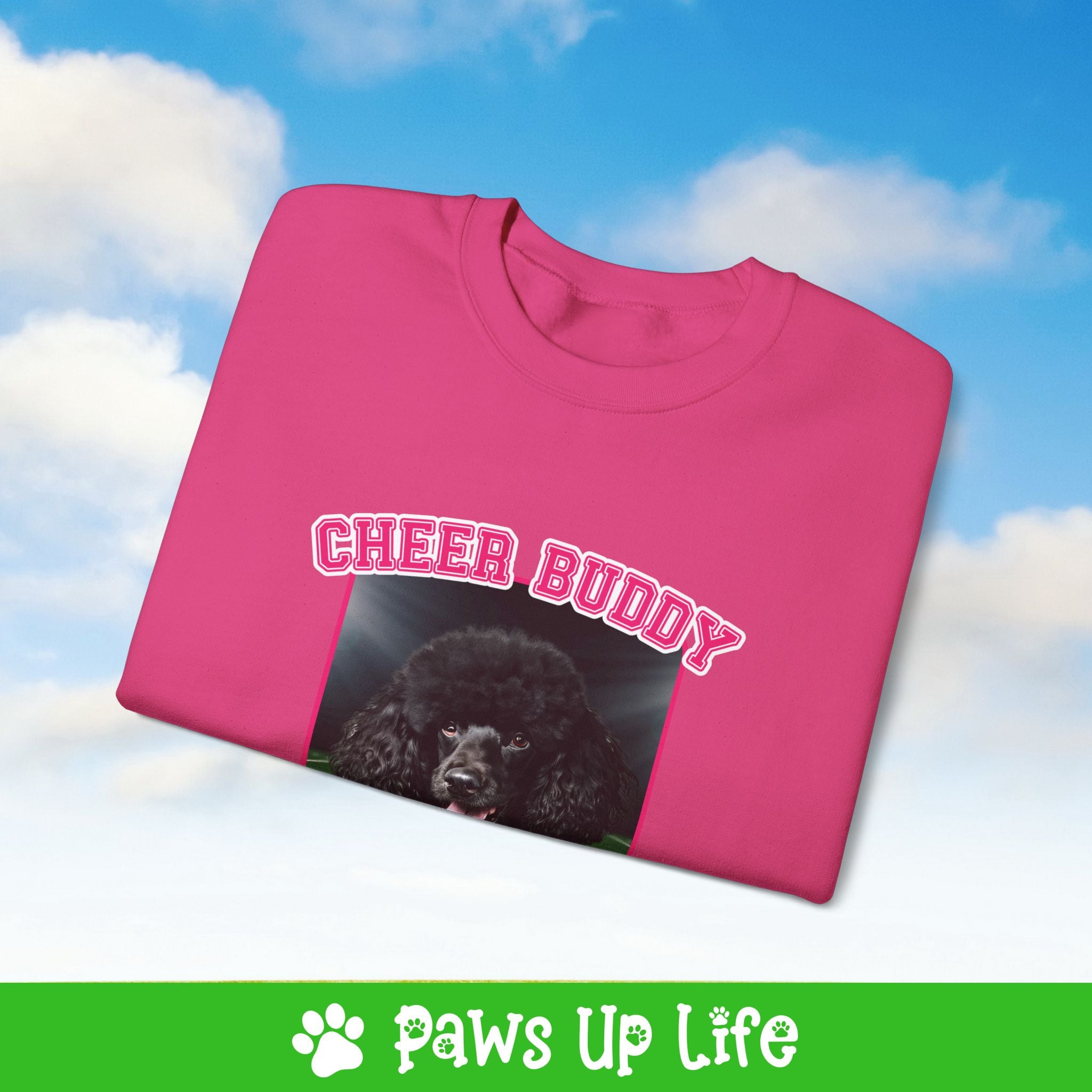 Black Poodle Football Cheer Buddy Cheerleading Dog Crewneck Sweatshirt, Unisex Gift for Animal Lovers, Dog Mom Dad Sweatshirt, Cute Dog Lover Apparel, Fun Pet | Paws Up Life, LLC