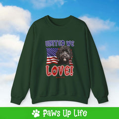 "United We Love" Portuguese Water Dog Dog Crewneck Sweatshirt – Patriotic Dog Lover Gift, Unisex Apparel for Proud Dog Moms & Dads