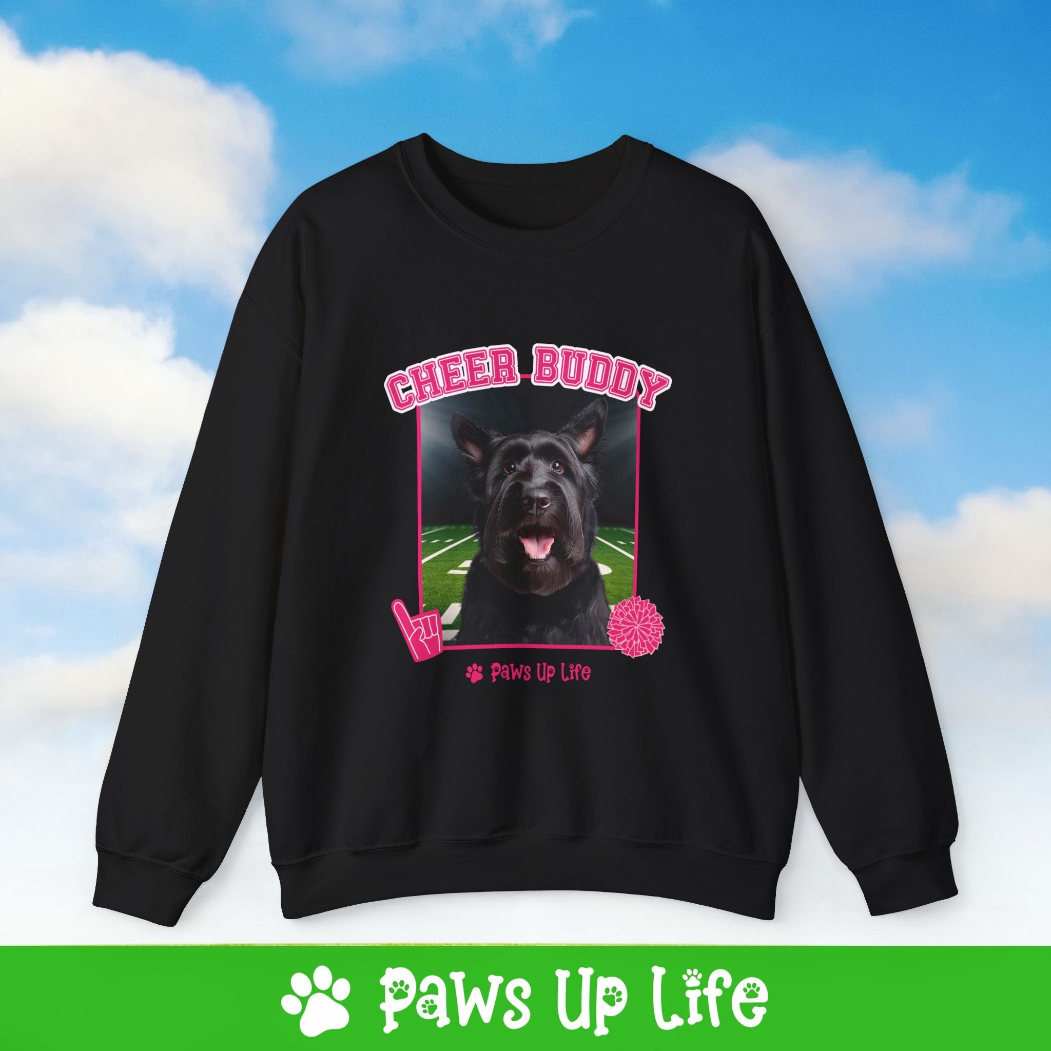 Black Russian Terrier Football Cheer Buddy Cheerleading Dog Crewneck Sweatshirt, Unisex Gift for Animal Lovers, Dog Mom Dad Sweatshirt, Cute Dog Lover Apparel, Fun Pet | Paws Up Life, LLC