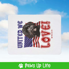 "United We Love" Portuguese Water Dog Patriotic Fleece Sherpa Blanket - Perfect for Snuggling and Cozy Napping