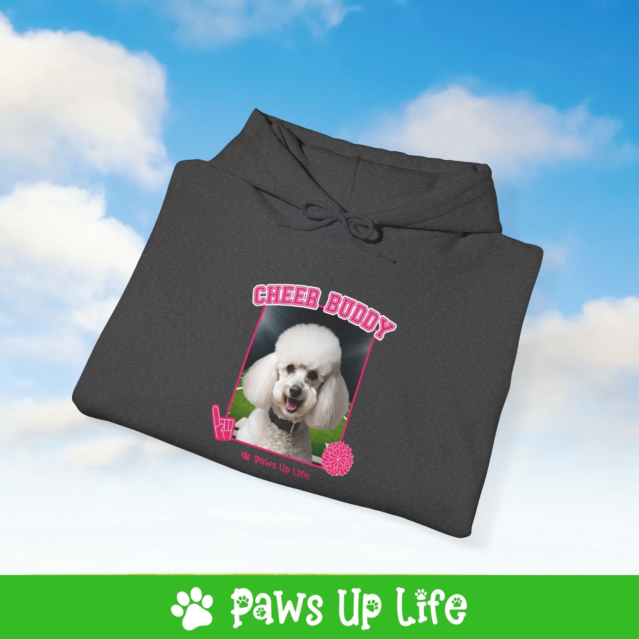 White Poodle Football Cheer Buddy Cheerleading Dog Unisex Hoodie Hooded Sweatshirt Classic Comfy Cotton | Paws Up Life, LLC