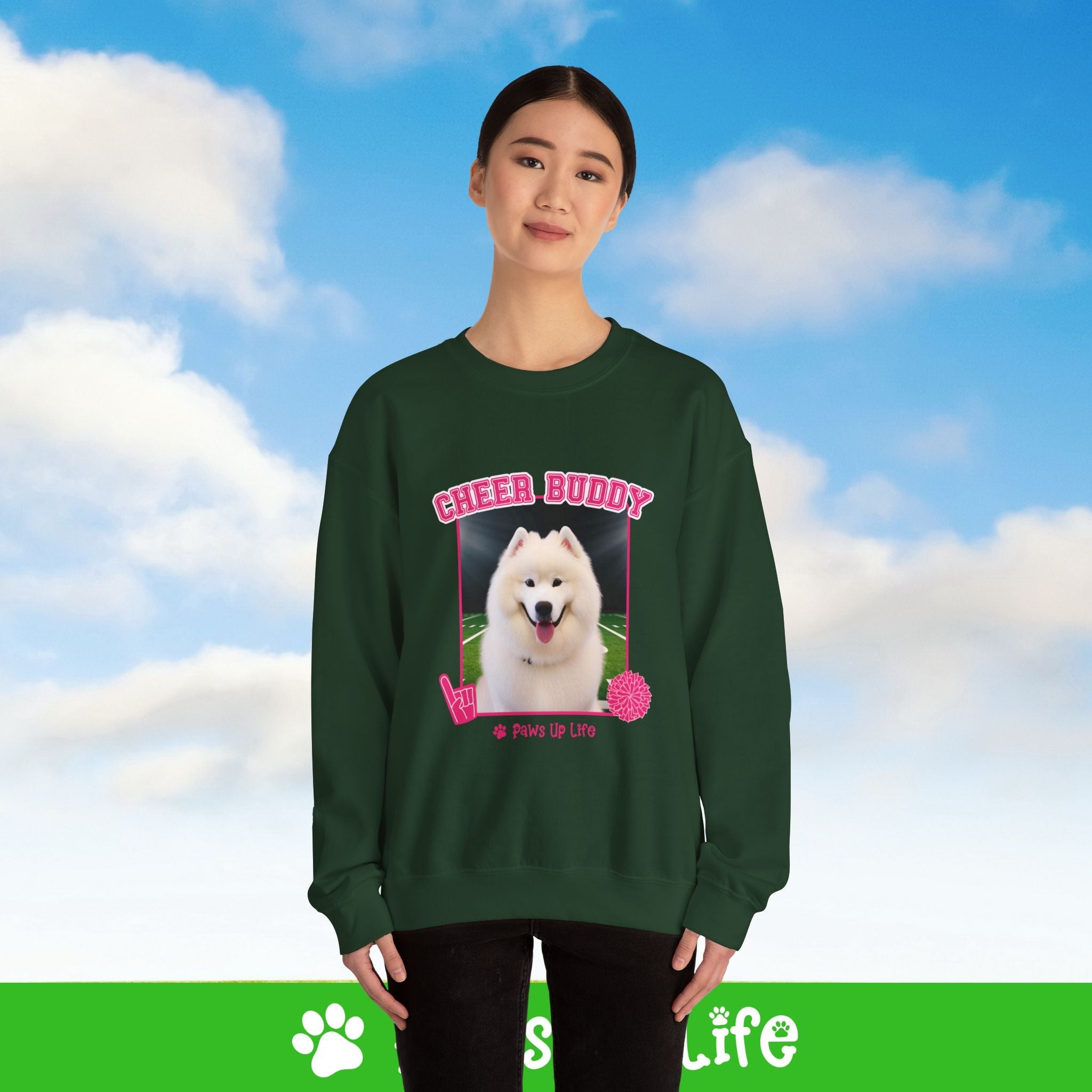 Samoyed Football Cheer Buddy Cheerleading Dog Crewneck Sweatshirt, Unisex Gift for Animal Lovers, Dog Mom Dad Sweatshirt, Cute Dog Lover Apparel, Fun Pet | Paws Up Life, LLC