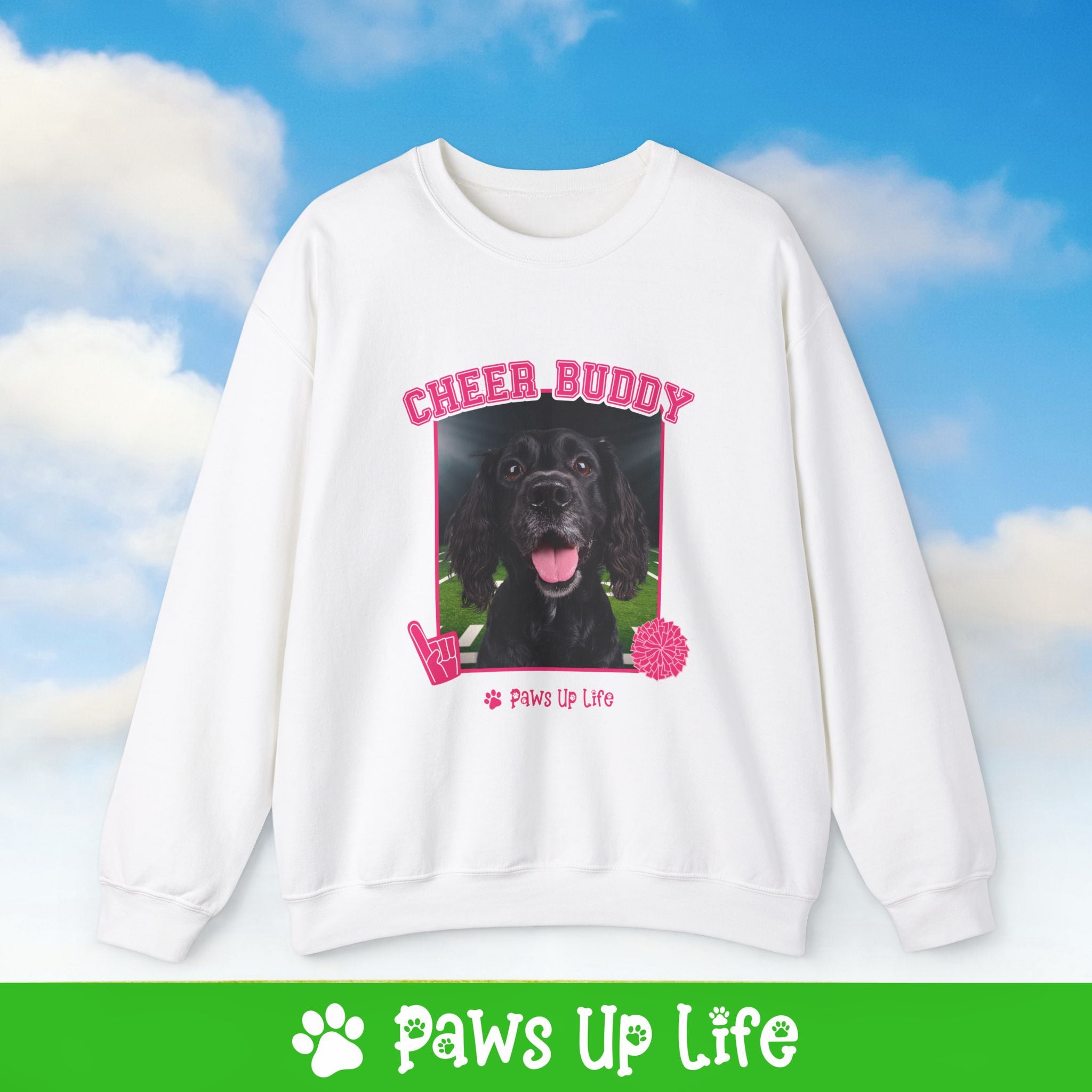 Boykin Spaniel Football Cheer Buddy Cheerleading Dog Crewneck Sweatshirt, Unisex Gift for Animal Lovers, Dog Mom Dad Sweatshirt, Cute Dog Lover Apparel, Fun Pet | Paws Up Life, LLC