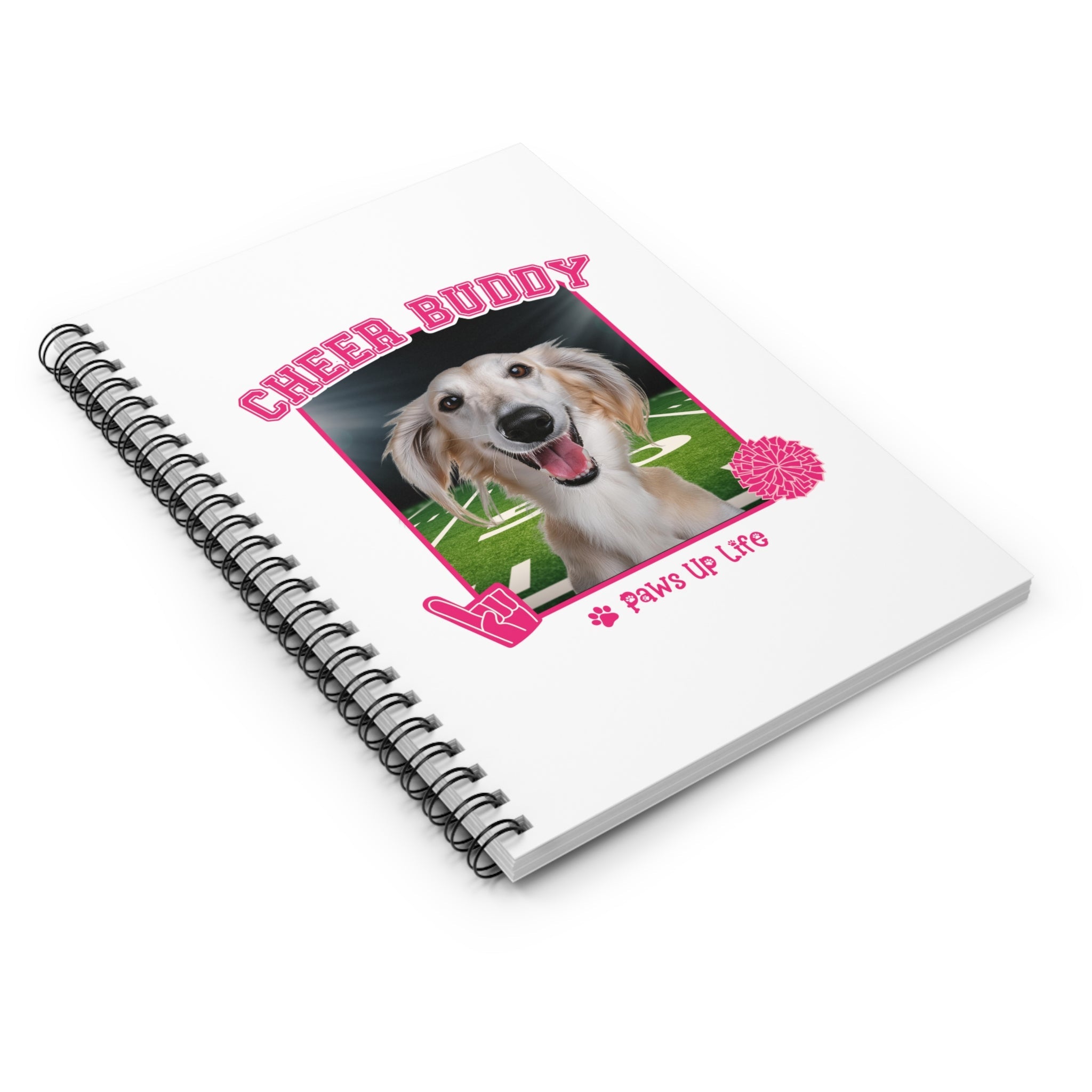 Saluki Football Cheer Buddy Cheerleading Dog Spiral Notebook for Office and Home - Ruled Line | Paws Up Life, LLC