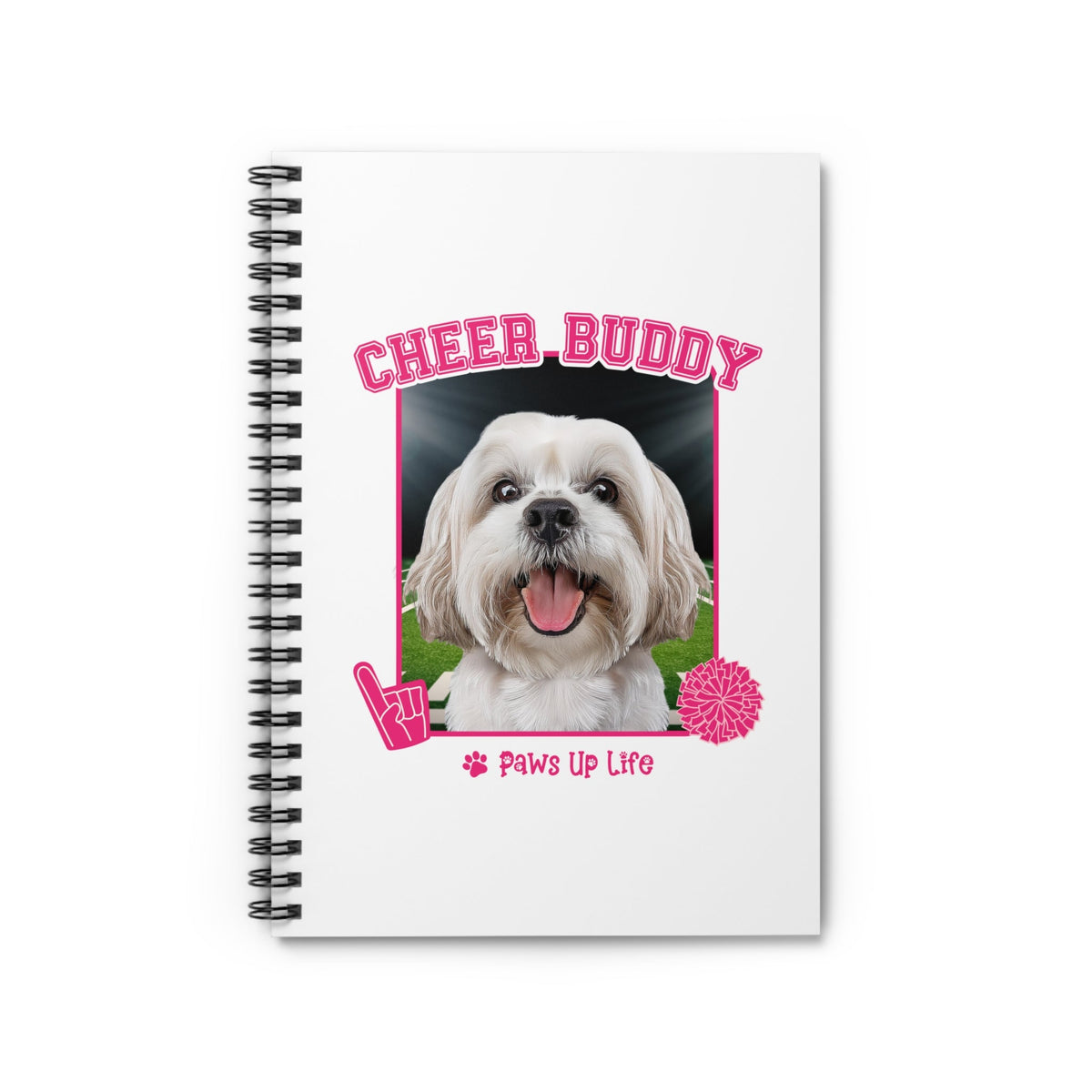 White Lhasa Apso Football Cheer Buddy Cheerleading Dog Spiral Notebook for Office and Home - Ruled Line | Paws Up Life, LLC