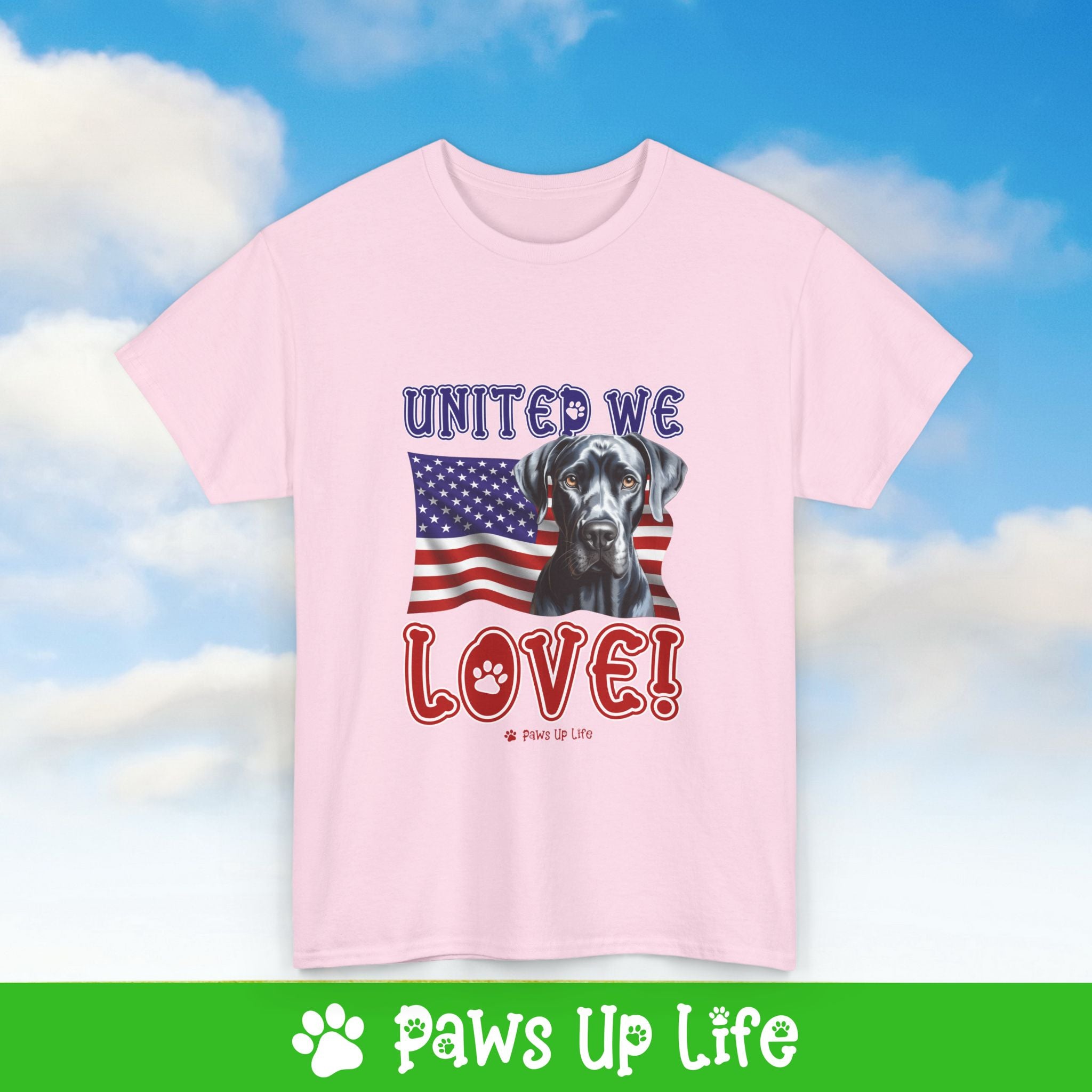 Great Dane Dog United We Love Dog Tee, Shirt, Unisex Pet Lover Gift, Dog Mom Dad Tshirt, Animal Rescue Advocate, Cute Puppy Graphic Top Classic Collar | Paws Up Life, LLC