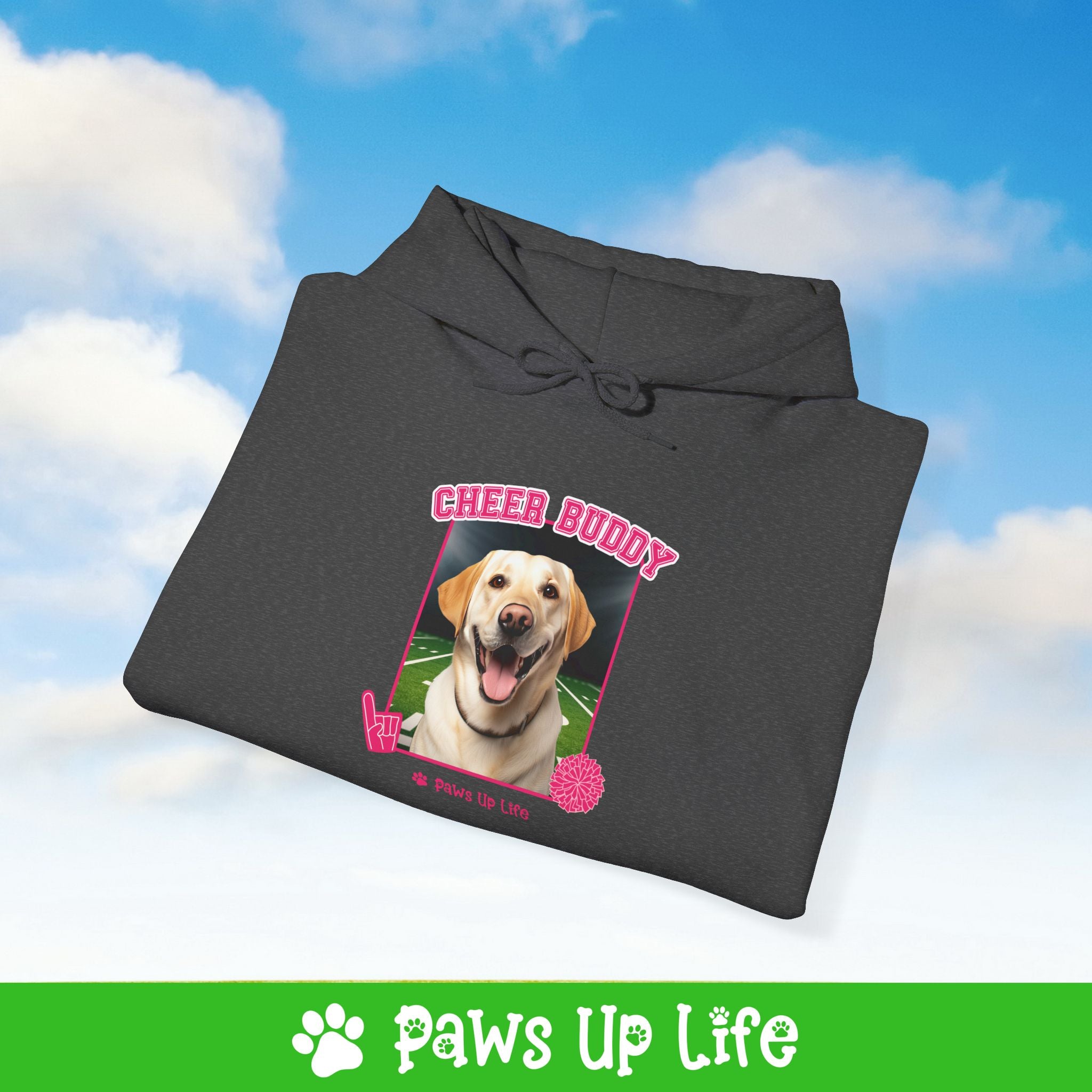 Labrador Retriever Yellow Lab Football Cheer Buddy Cheerleading Dog Unisex Hoodie Hooded Sweatshirt Classic Comfy Cotton | Paws Up Life, LLC