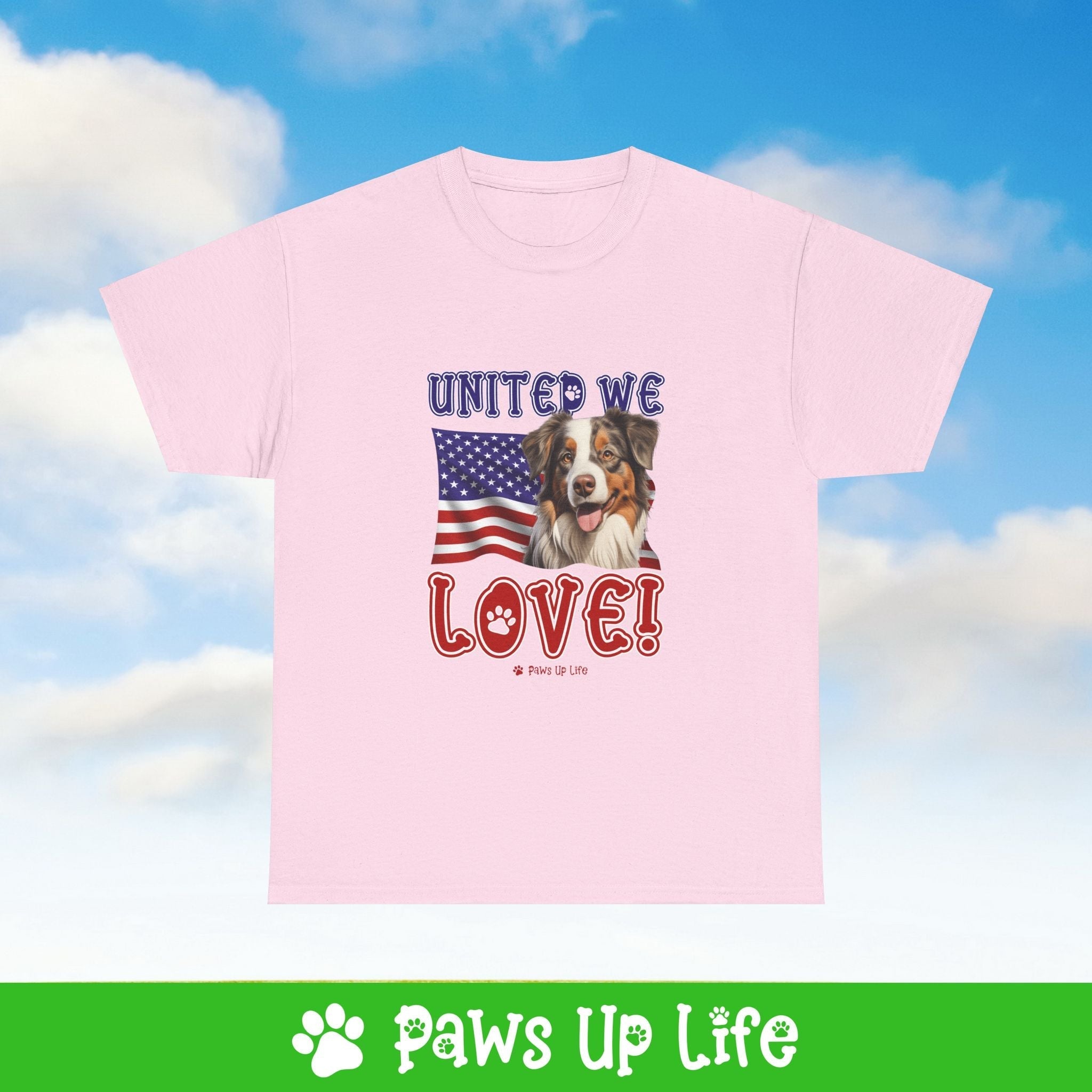 Miniature American Shepherd Dog United We Love Dog Tee, Shirt, Unisex Pet Lover Gift, Dog Mom Dad Tshirt, Animal Rescue Advocate, Cute Puppy Graphic Top Classic Collar | Paws Up Life, LLC