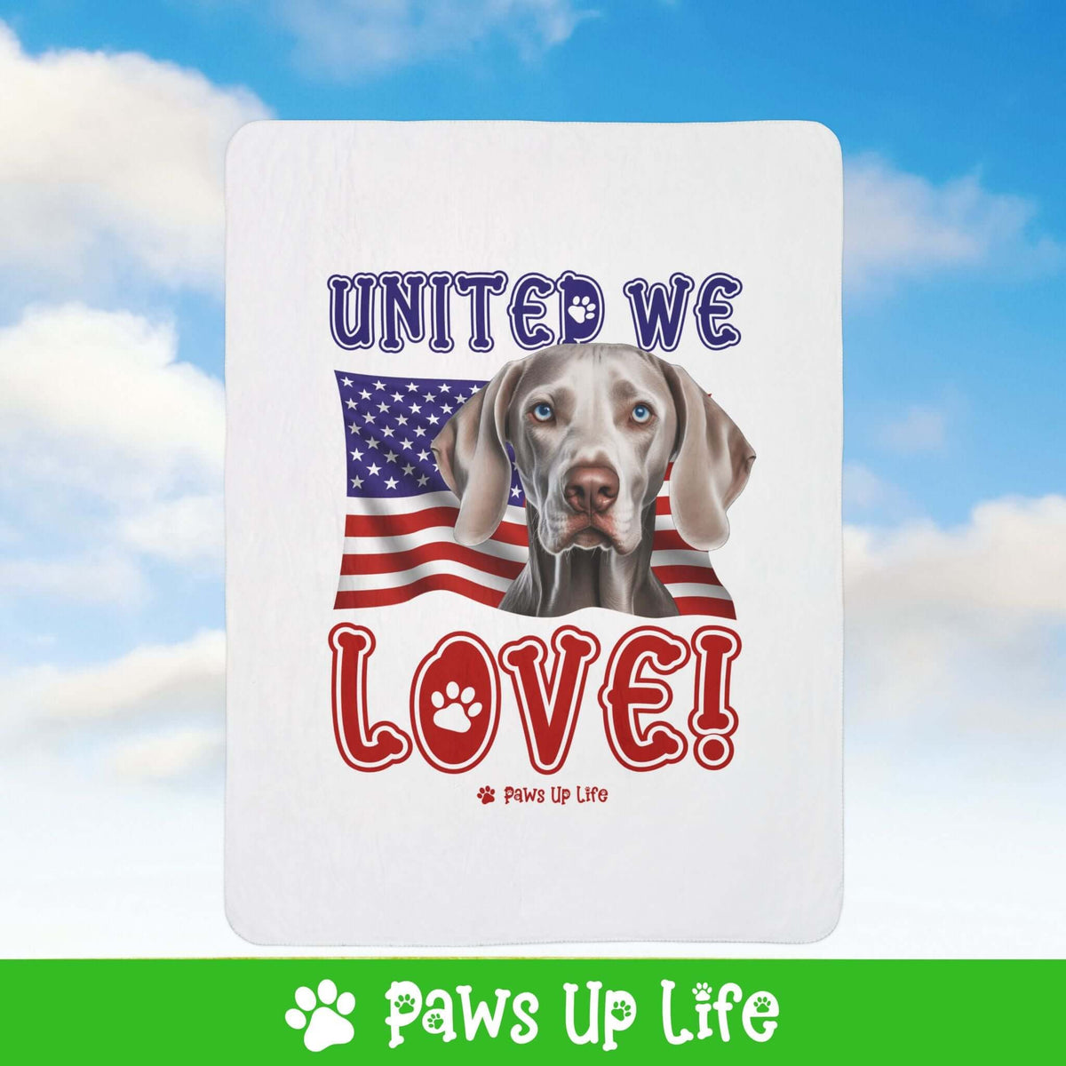 "United We Love" Weimaraner Patriotic Fleece Sherpa Blanket - Perfect for Snuggling and Cozy Napping