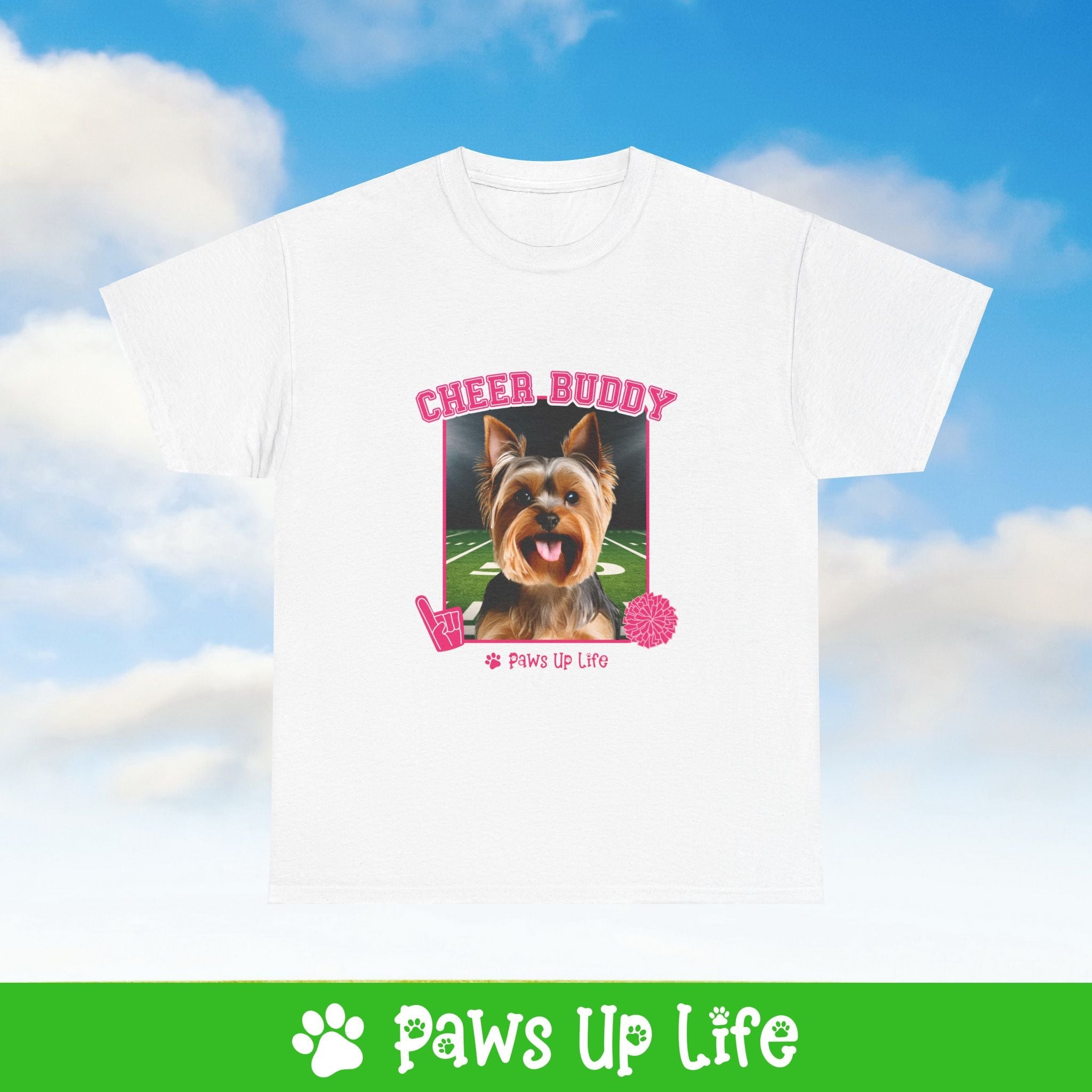 Yorkshire Terrier Football Cheer Buddy Cheerleading Dog Tee, Shirt, Unisex Pet Lover Gift, Dog Mom Dad Tshirt, Animal Rescue Advocate, Cute Puppy Graphic Top Classic Collar