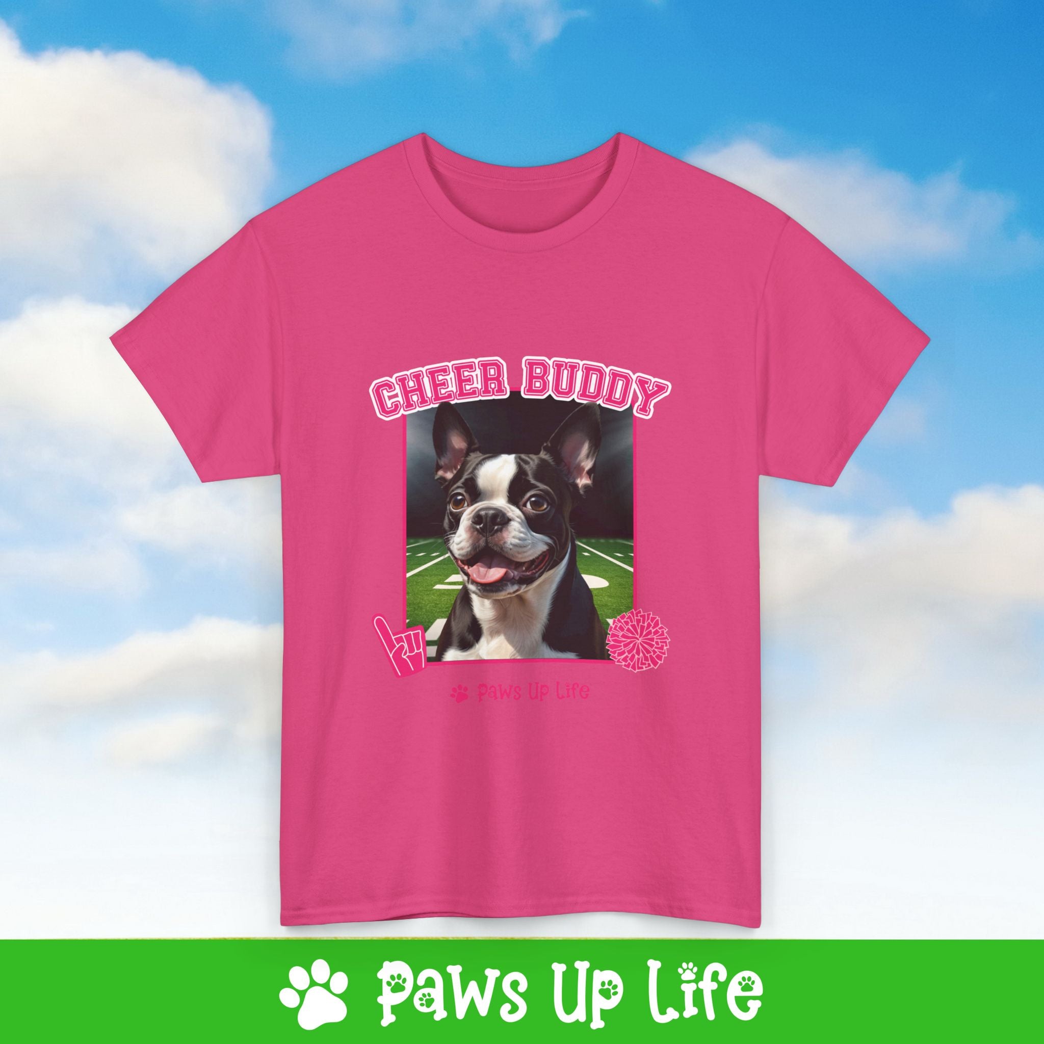 Boston Terrier Football Cheer Buddy Cheerleading Dog Tee, Shirt, Unisex Pet Lover Gift, Dog Mom Dad Tshirt, Animal Rescue Advocate, Cute Puppy Graphic Top Classic Collar