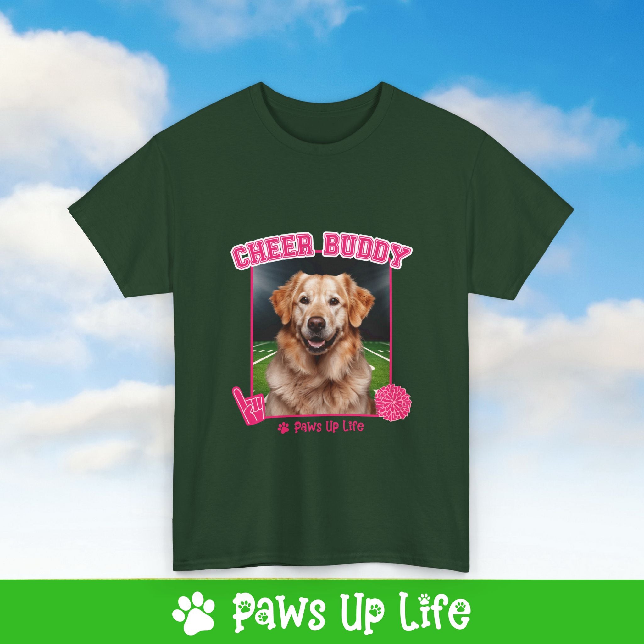 Golden Retriever Football Cheer Buddy Cheerleading Dog Tee, Shirt, Unisex Pet Lover Gift, Dog Mom Dad Tshirt, Animal Rescue Advocate, Cute Puppy Graphic Top Classic Collar | Paws Up Life, LLC